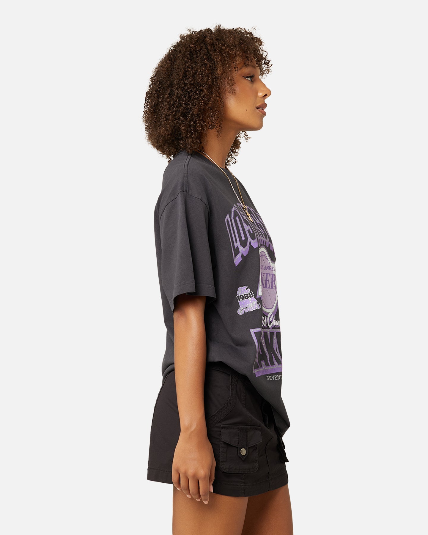 Mitchell & Ness Women's Los Angeles Lakers Arch Logo T-Shirt Faded Black