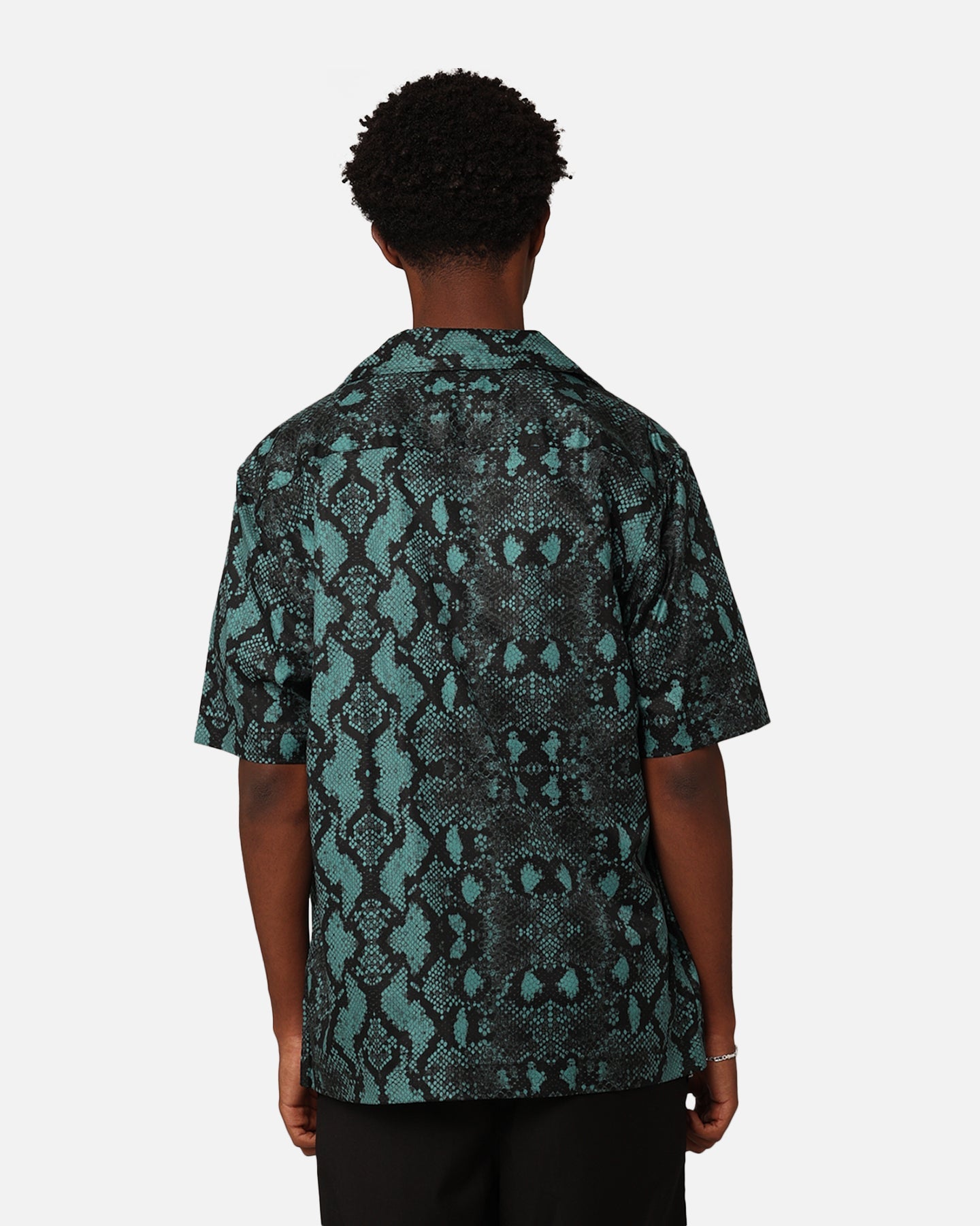 Fred Perry Snake Print Revere Collared Shirt Deep Mint