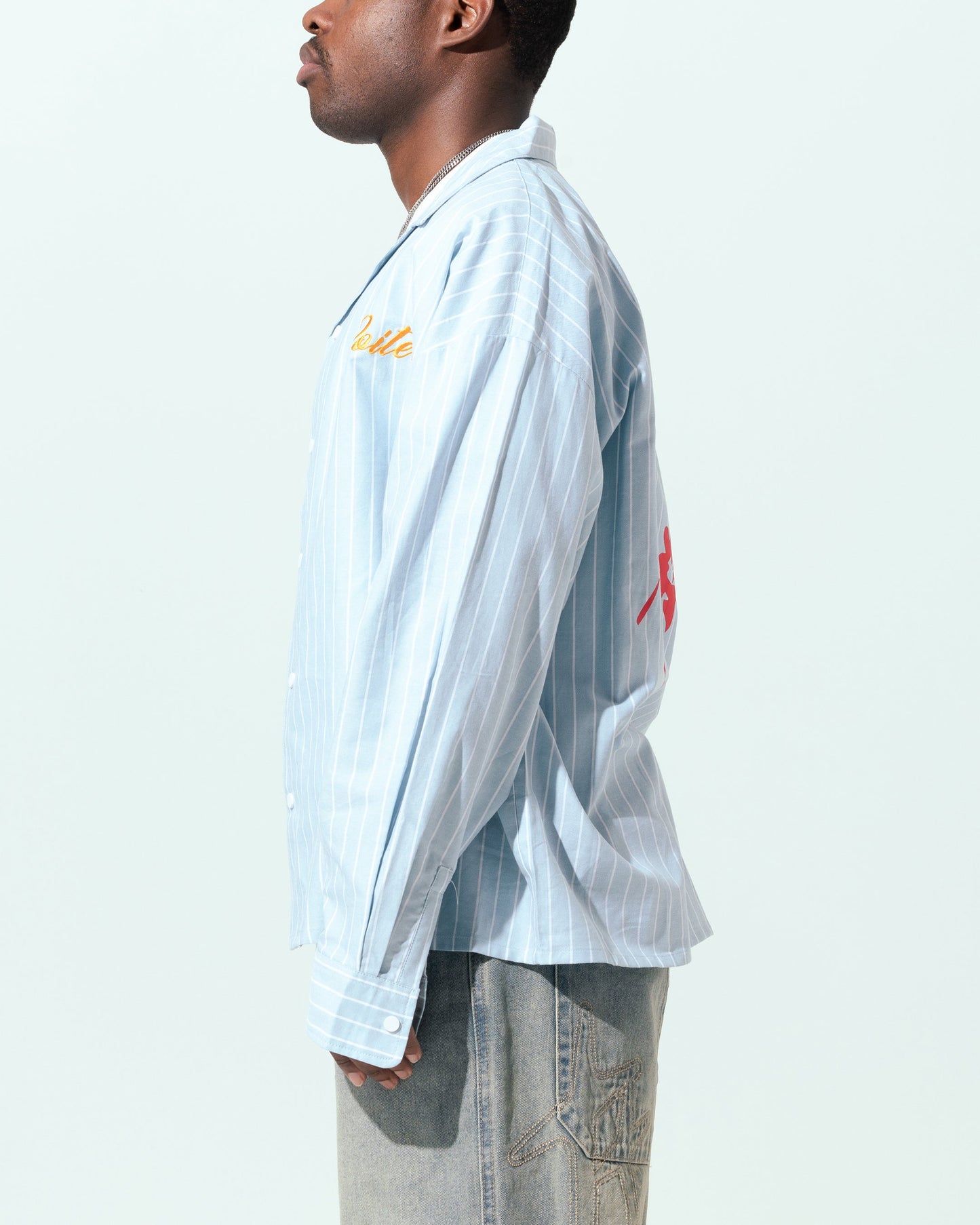 Loiter Oasis Stripe Button Up Shirt Blue Pin Stripe