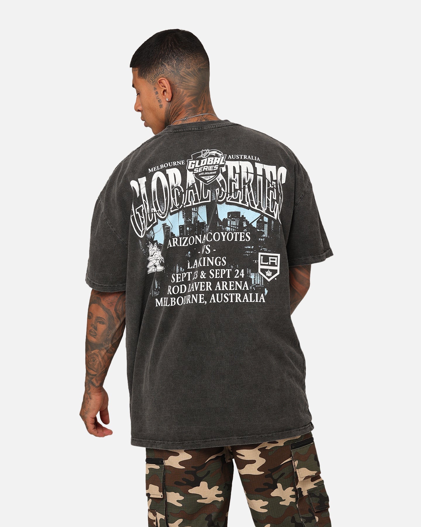Culture Kings X NHL Face Off Graphic Vintage Heavyweight T-Shirt Black Wash