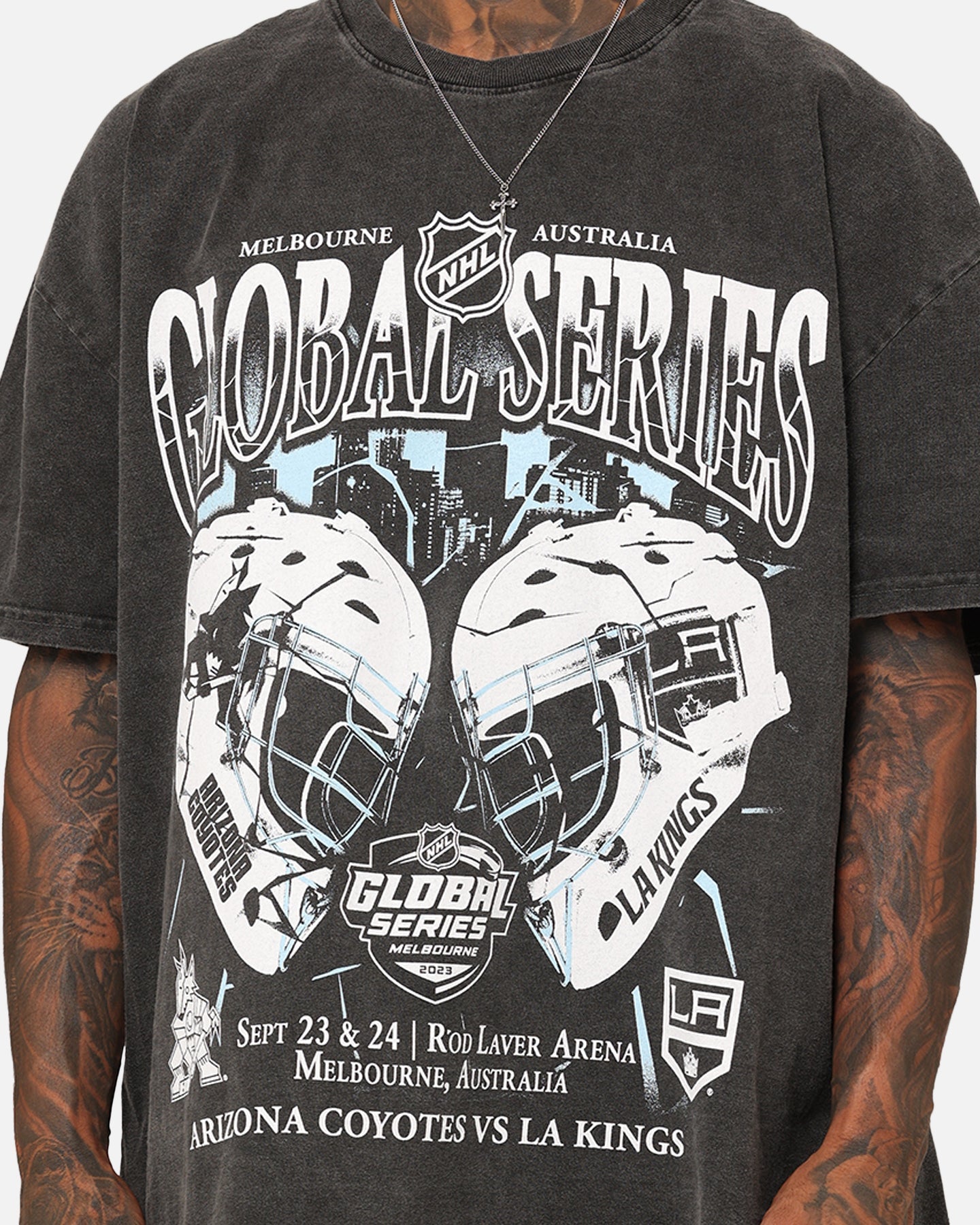 Culture Kings X NHL Face Off Graphic Vintage Heavyweight T-Shirt Black Wash