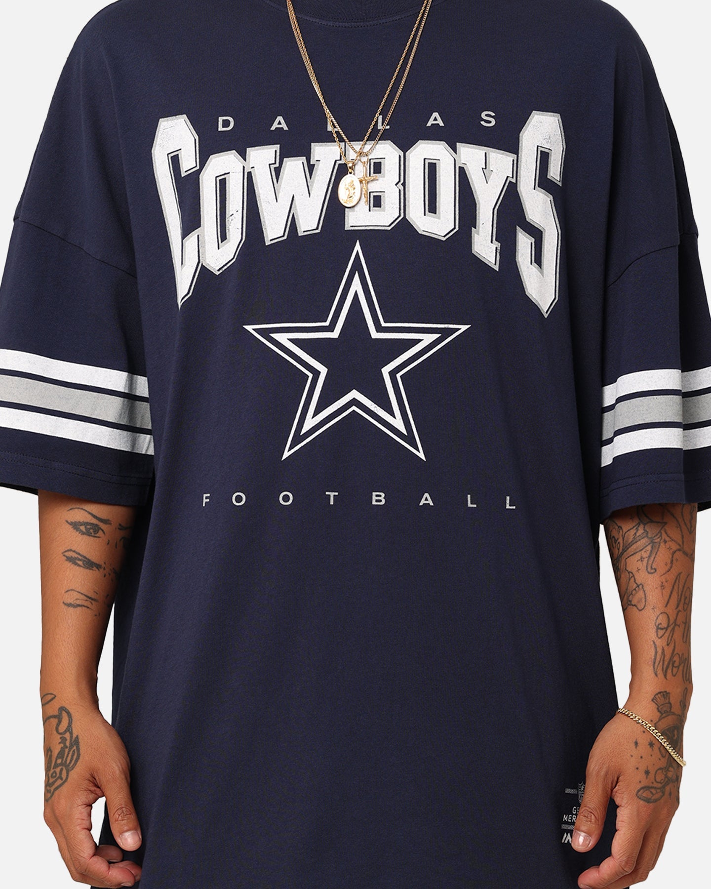 Majestic Athletic Dallas Cowboys Vintage Sport Striped Sleeve T-Shirt Navy