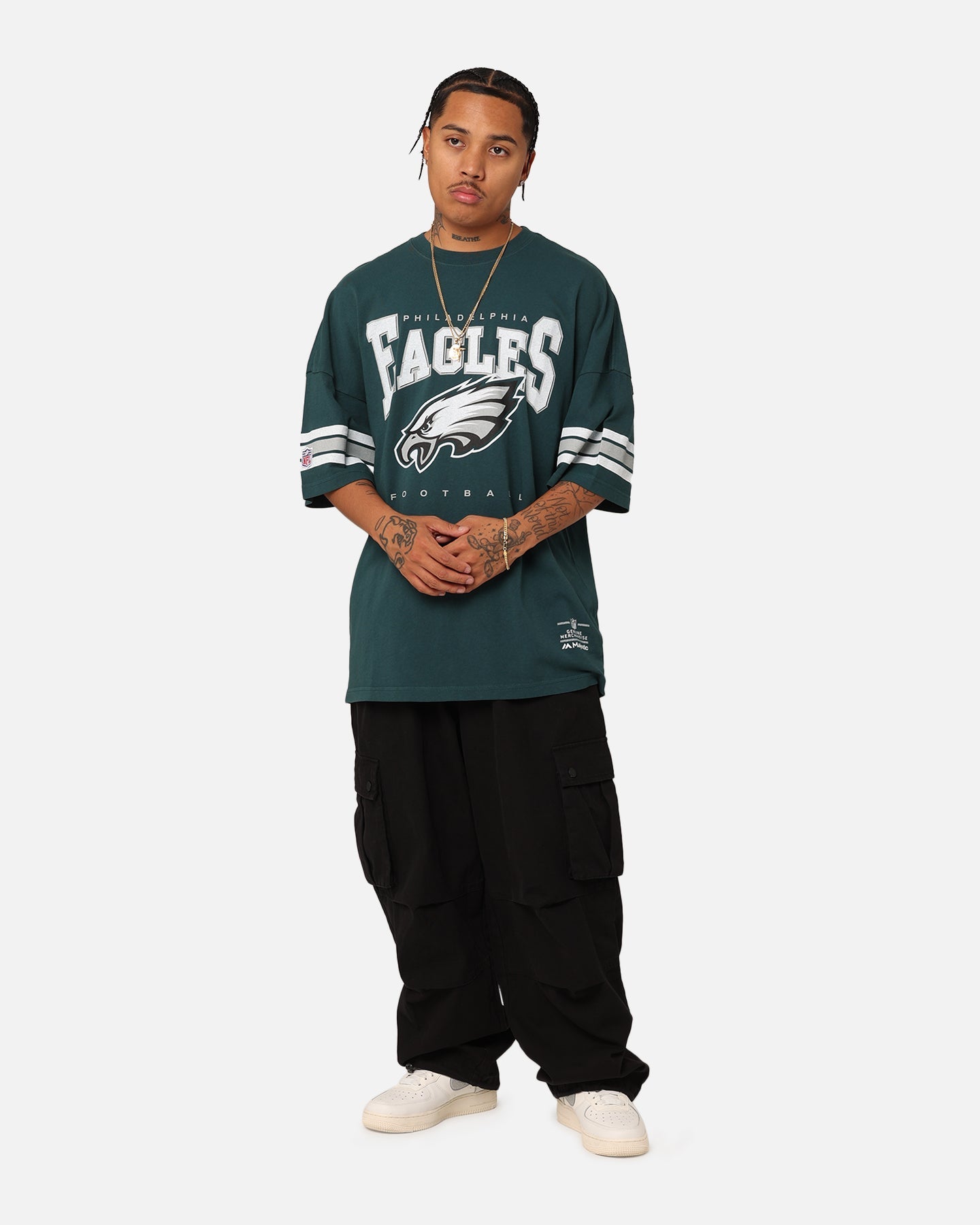 Majestic Athletic Philadelphia Eagles Vintage Sport Striped Sleeve T-Shirt Faded Teal