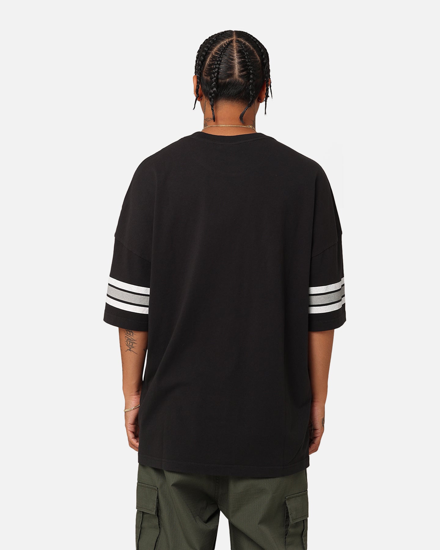 Majestic Athletic Las Vegas Raiders Vintage Sport Striped Sleeve T-Shirt Faded Black
