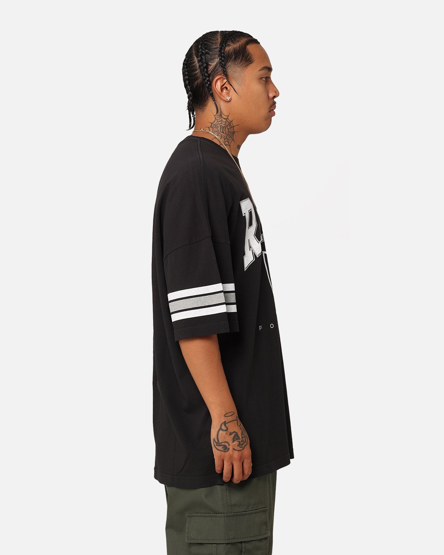 Majestic Athletic Las Vegas Raiders Vintage Sport Striped Sleeve T-Shirt Faded Black