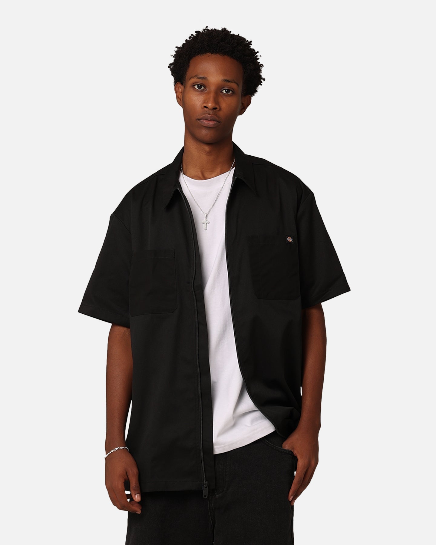 Dickies 1574 Zip-Through Short Sleeve Work Shirt Black