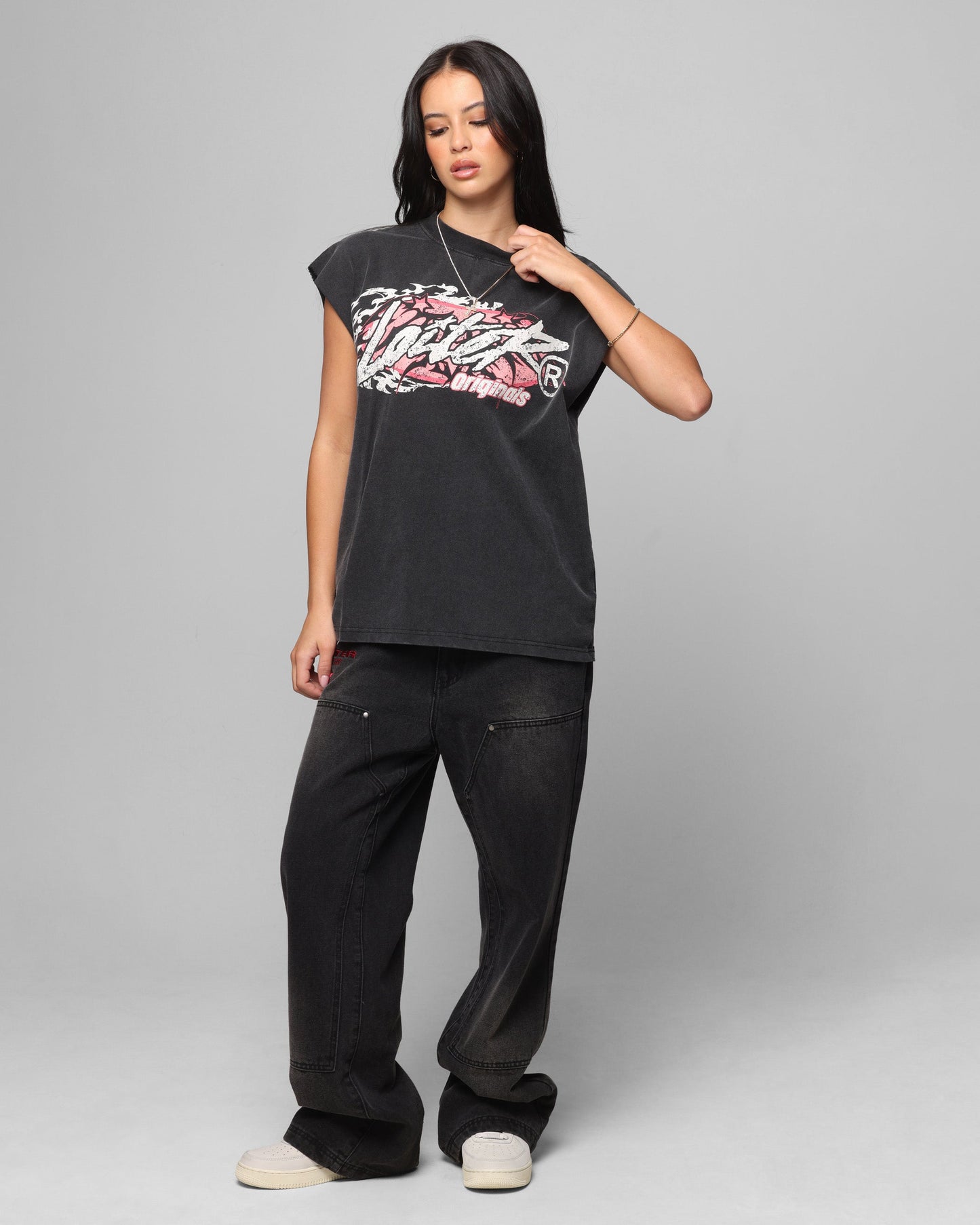 Loiter Motor Oversized Muscle T-Shirt Charcoal Style001