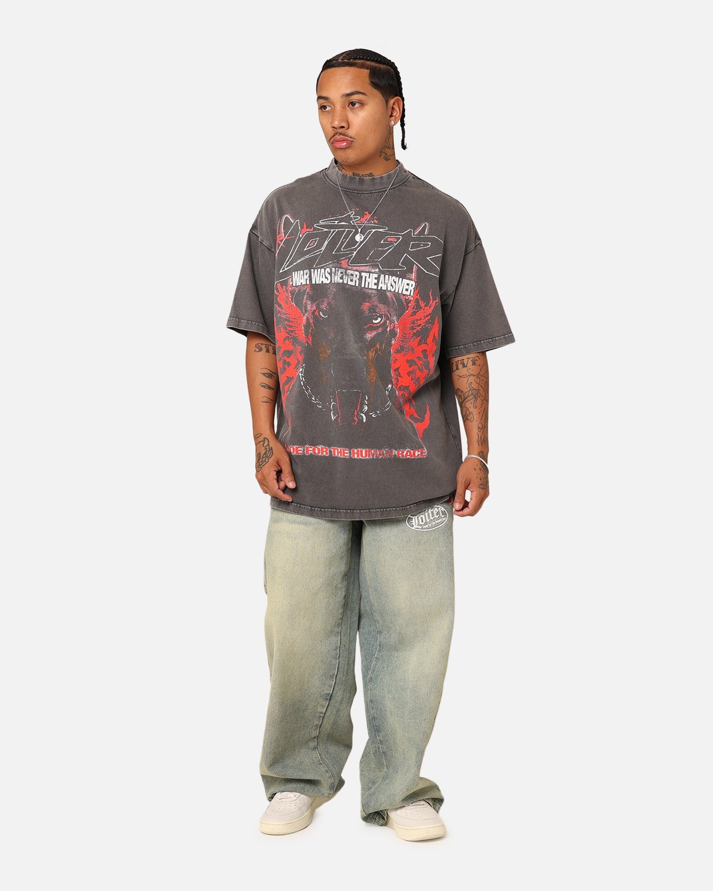 Loiter Dog Tag Oversized T-Shirt Charcoal Grey