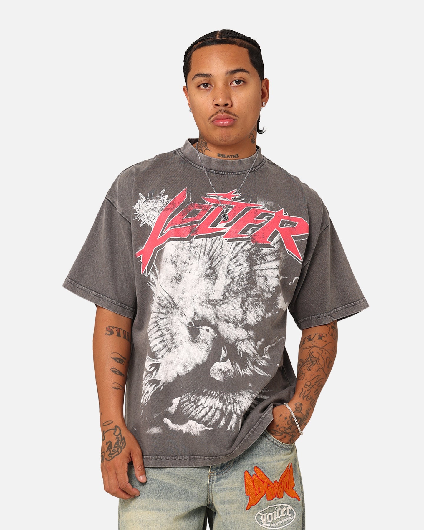Loiter Dove Vintage T-Shirt Charcoal Grey