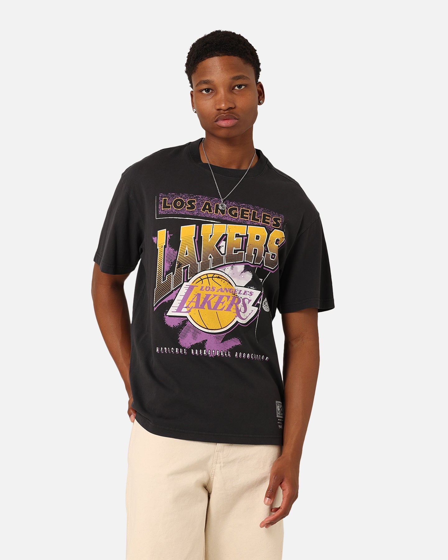 Mitchell & Ness Los Angeles Lakers Brush Off 2.0 T-Shirt Faded Black