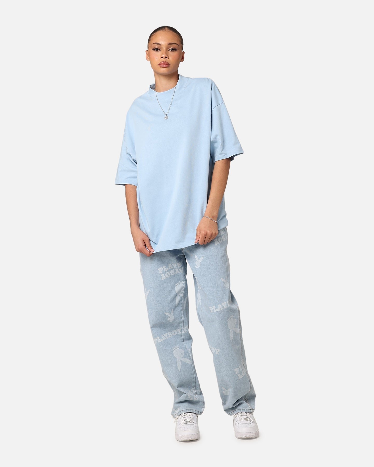 Culture Kings Oversized Blank T-Shirt Light Blue Style001