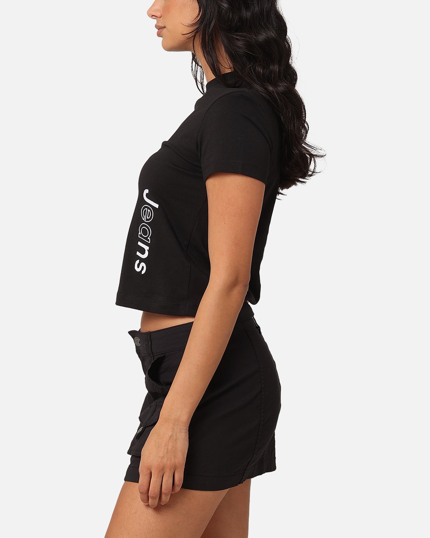Calvin Klein Women's Multi Placement Logo Baby T-Shirt Black