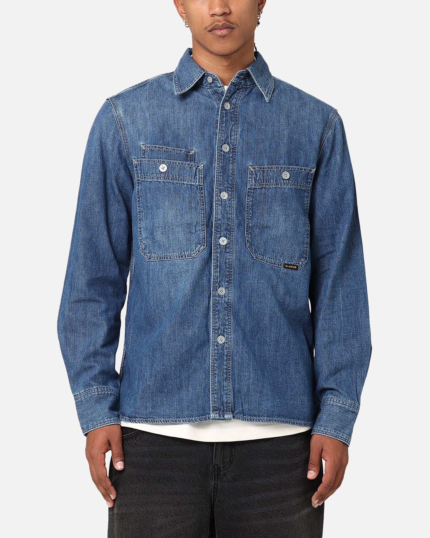 G-Star Nimes Regular Long Sleeve Denim Shirt Faded Blue