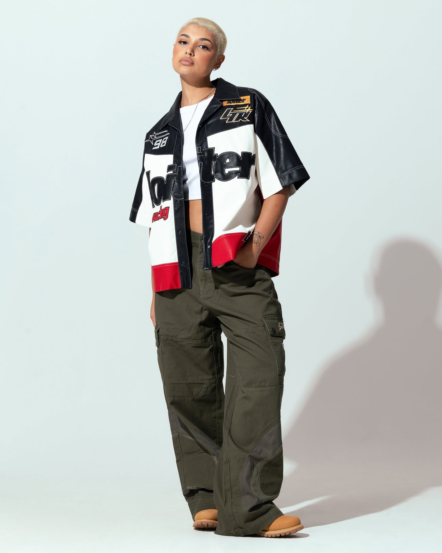 Loiter Racer Button Up Shirt Black/Red Style001