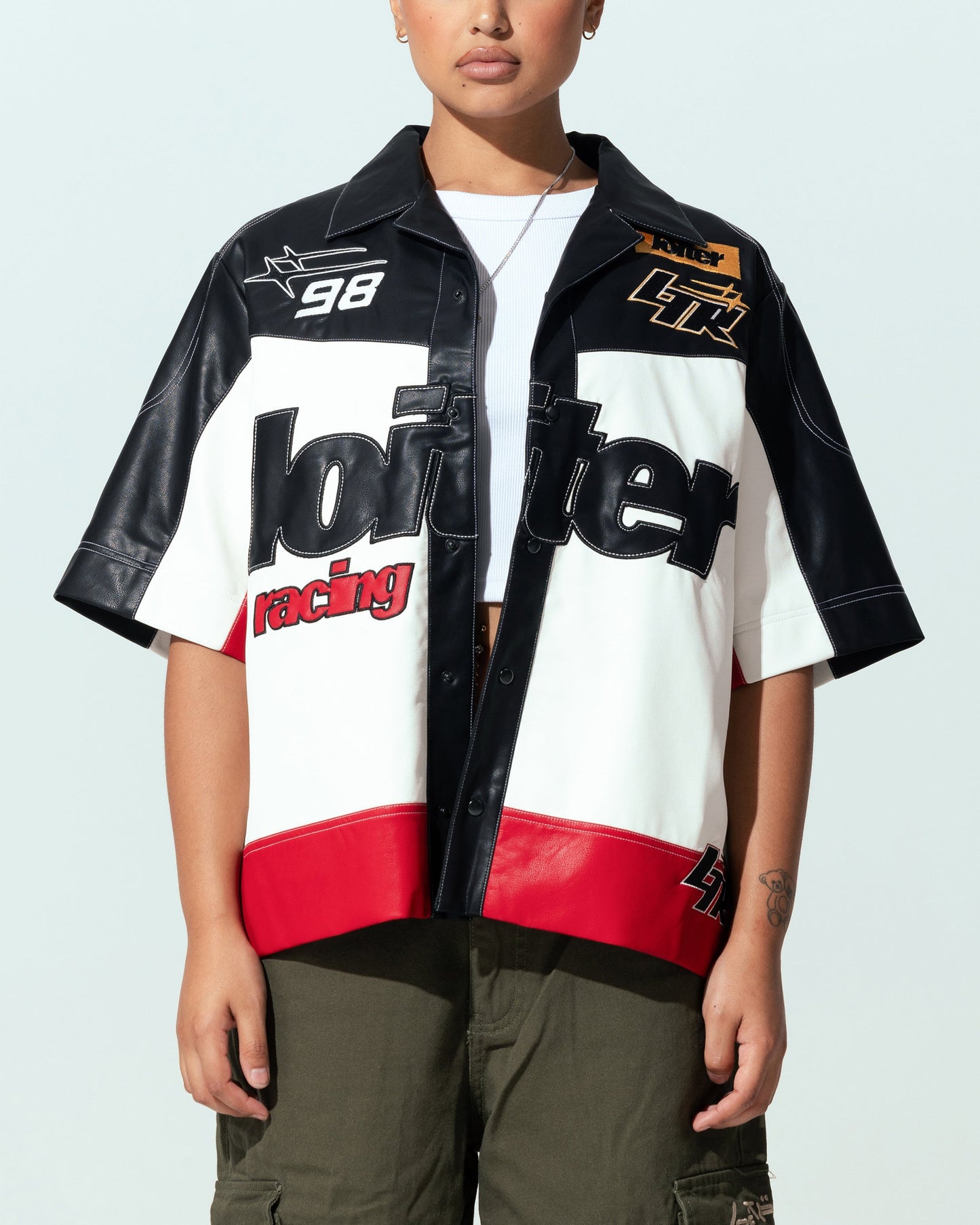 Loiter Racer Button Up Shirt Black/Red Style001
