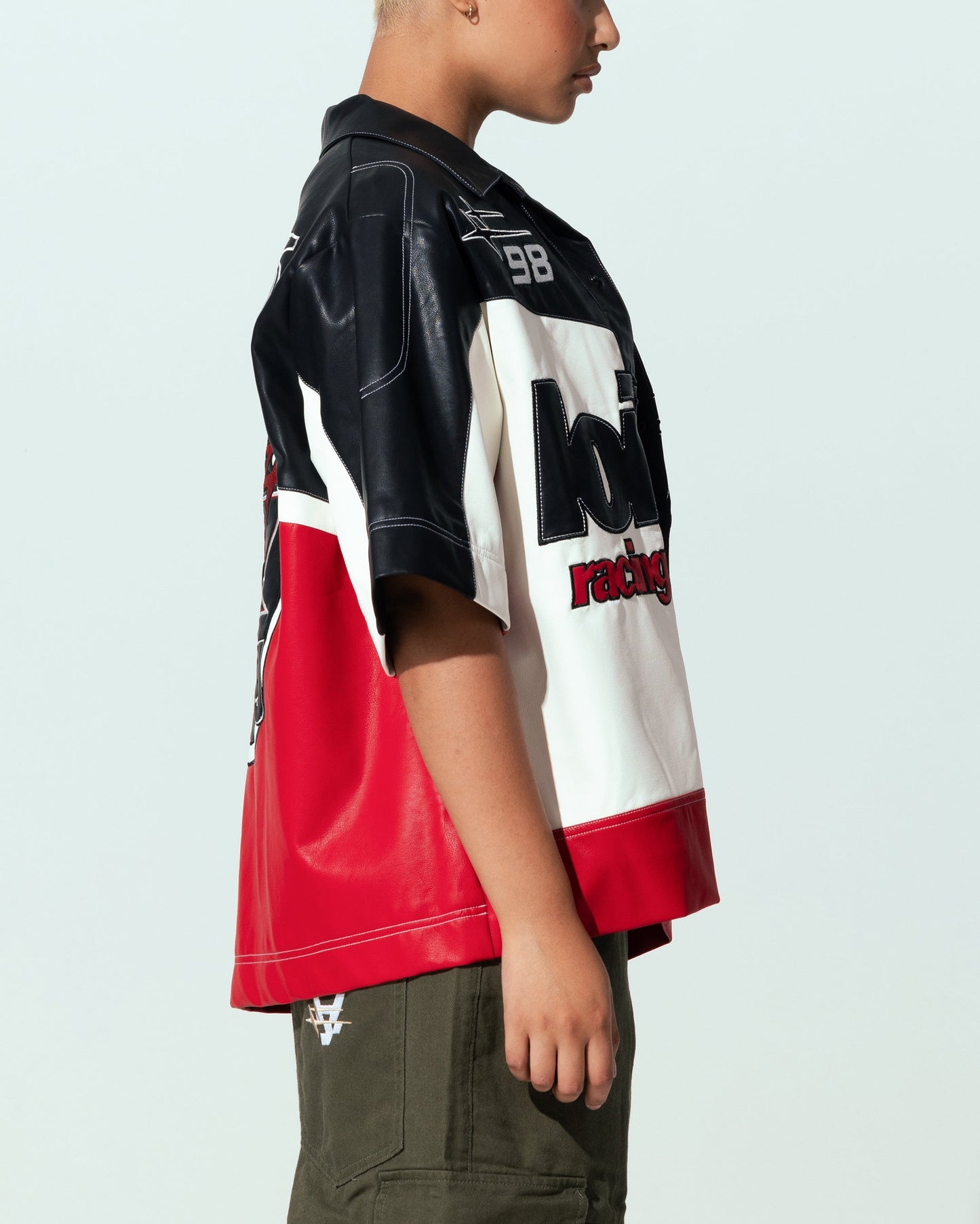 Loiter Racer Button Up Shirt Black/Red Style001