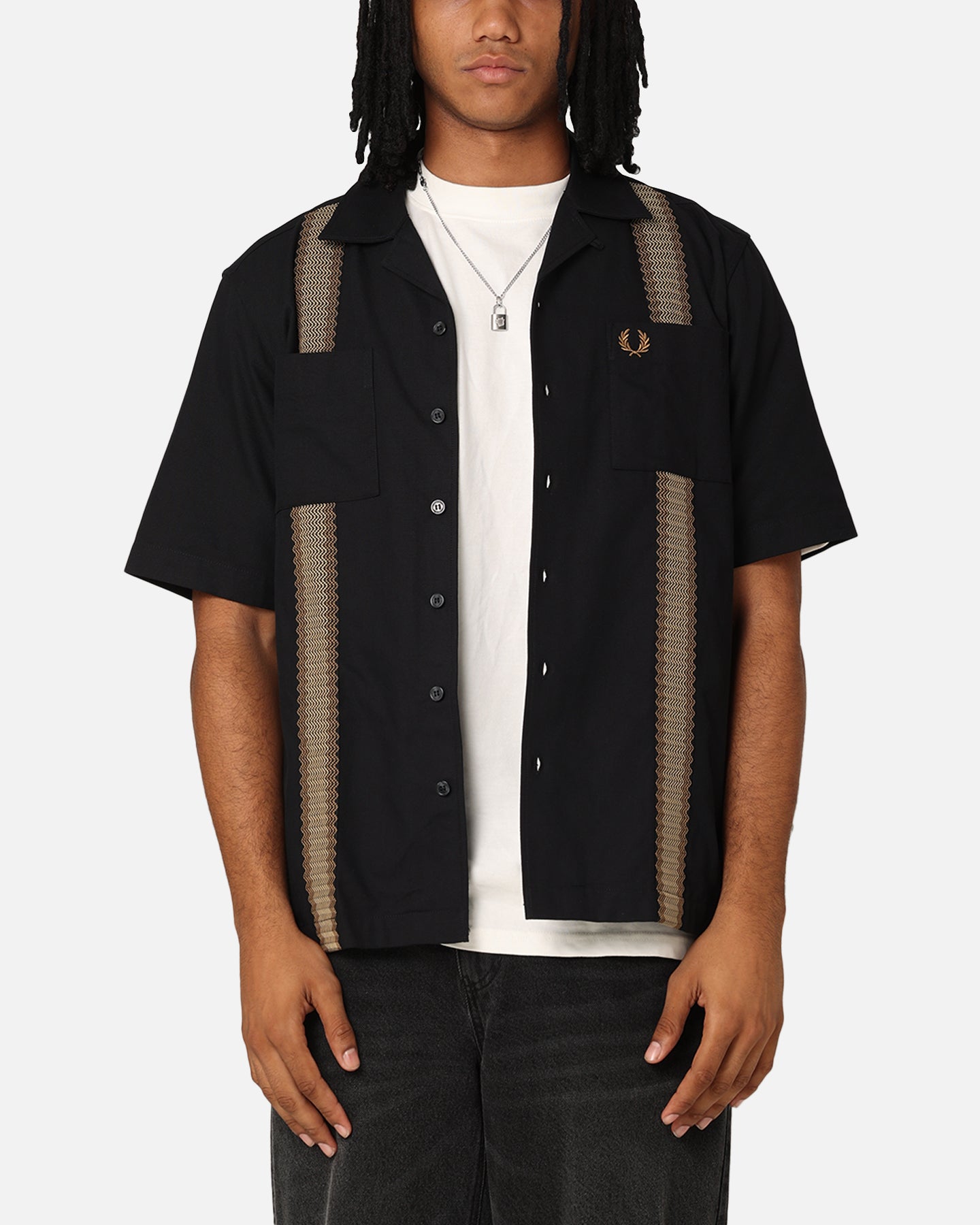 Fred Perry Tape Detail Revere Collared Shirt Black