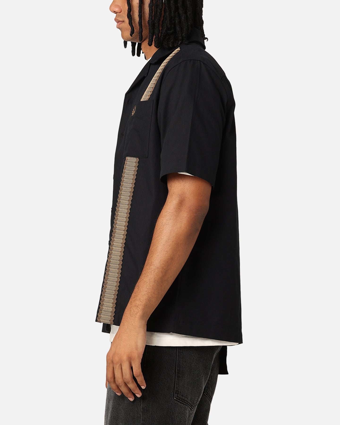 Fred Perry Tape Detail Revere Collared Shirt Black
