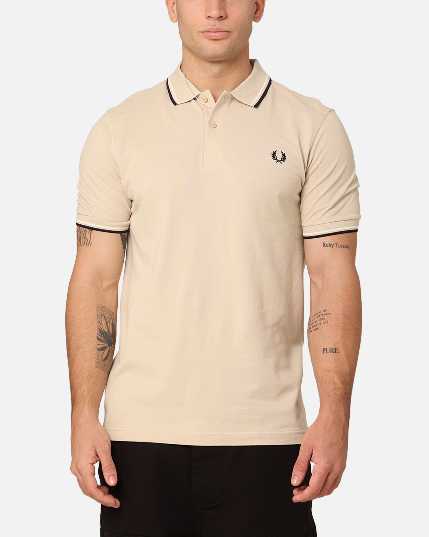 Fred Perry Twin Tipped Polo Shirt Oatmeal/Ecru/Black