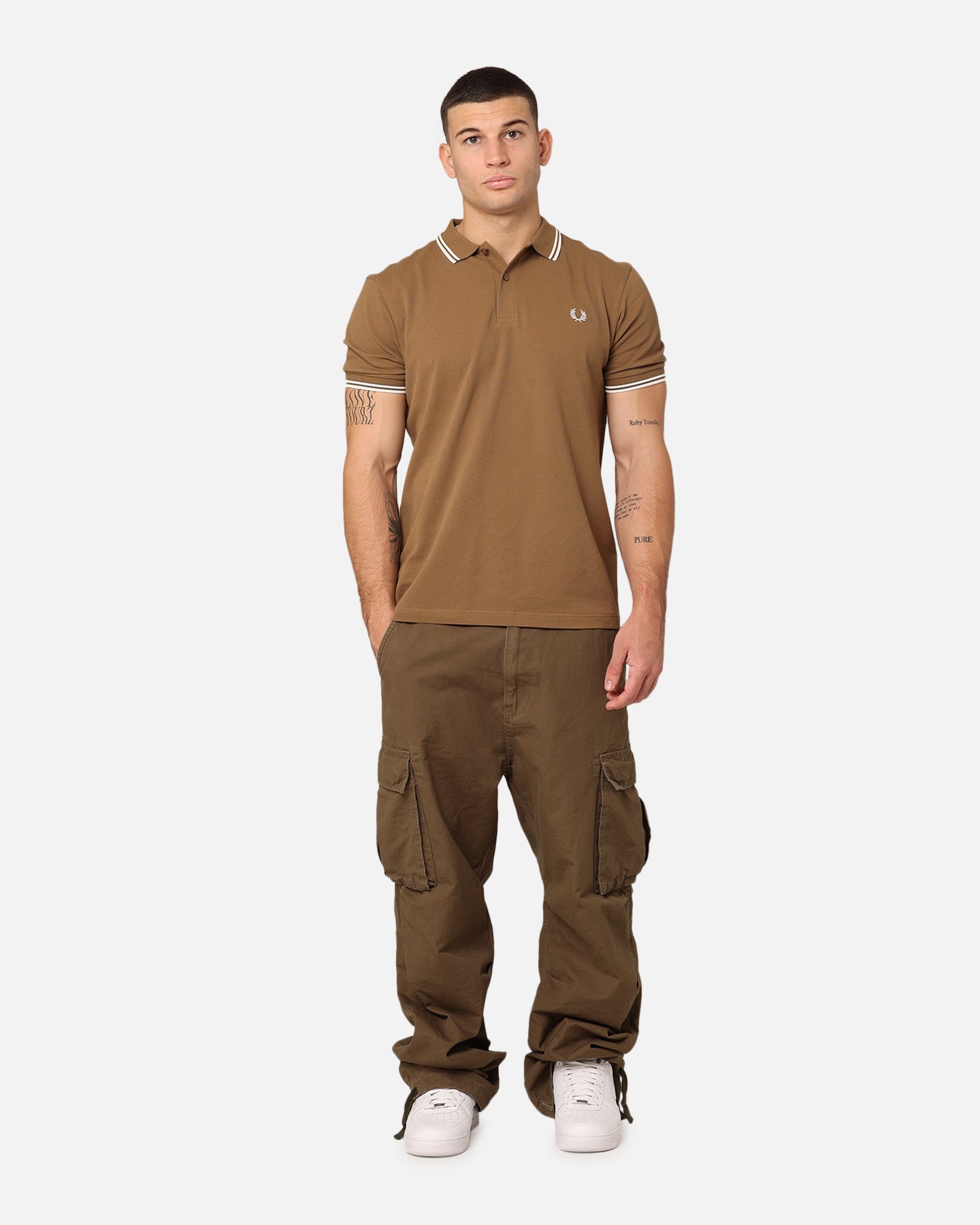 Fred Perry Twin Tipped Polo Shirt Shade Stone/White