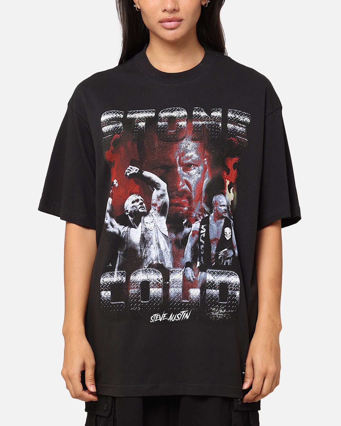 Mitchell & Ness X WWE Stone Cold Steve Austin Stone Cold T-Shirt Overdyed Black Style001