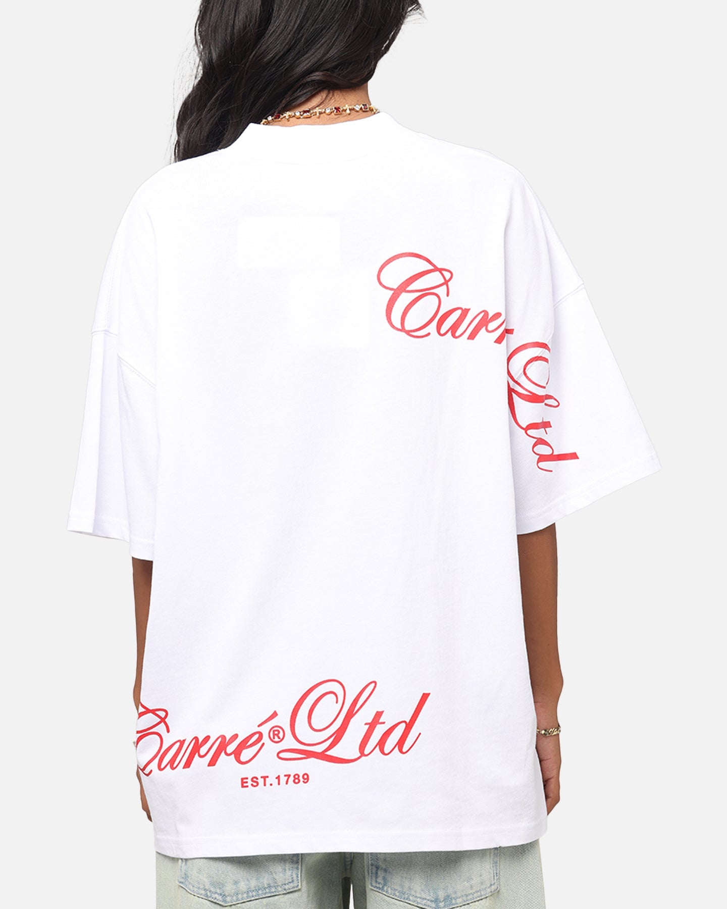 Carre Side Script Oversized T-Shirt White/Red Style001