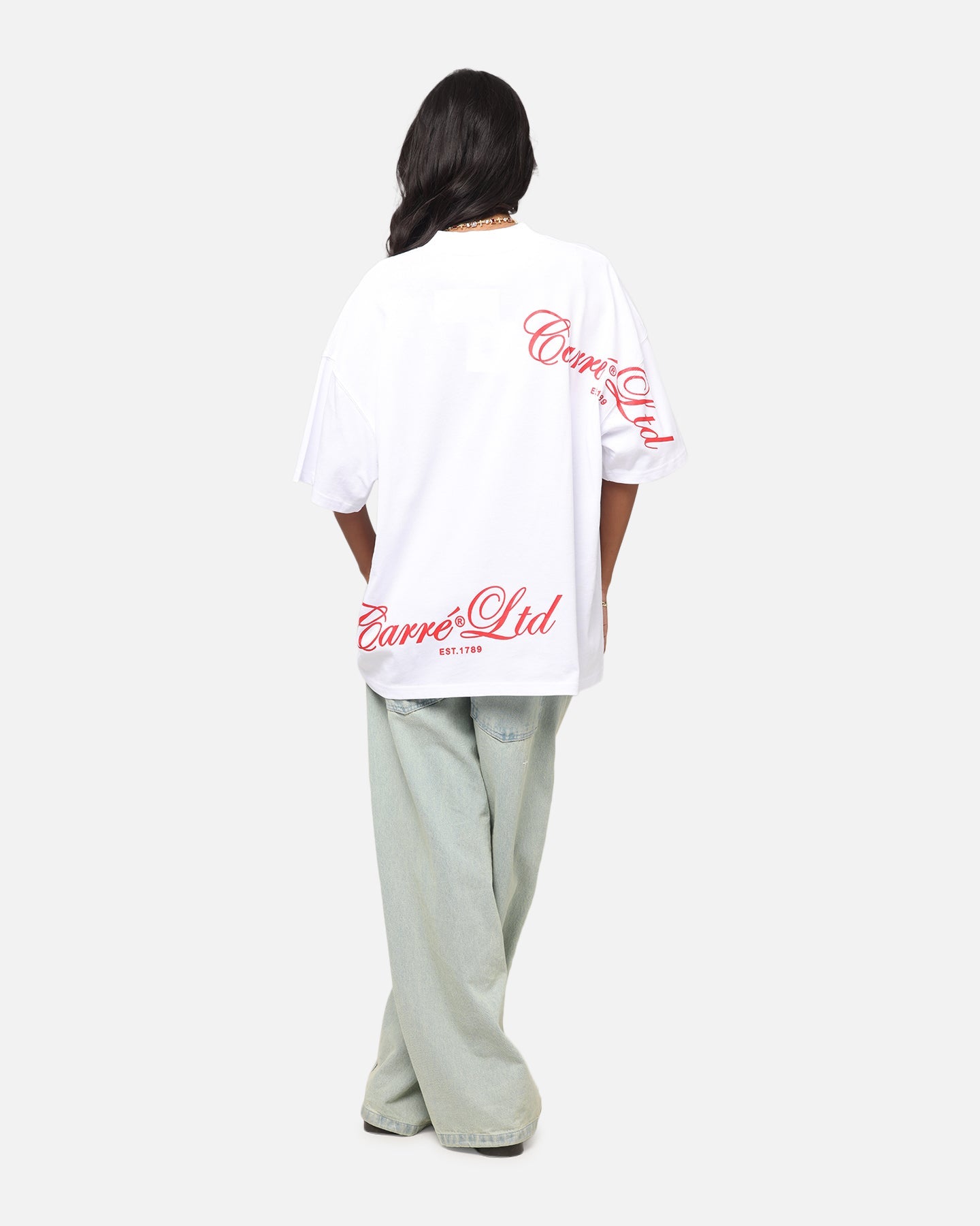 Carre Side Script Oversized T-Shirt White/Red Style001