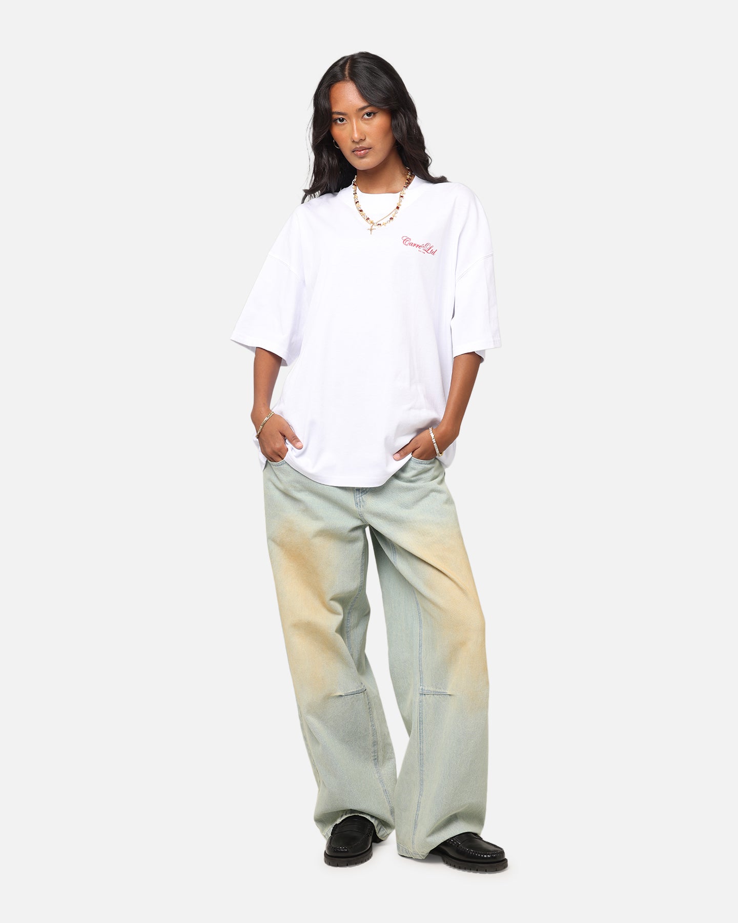 Carre Side Script Oversized T-Shirt White/Red Style001