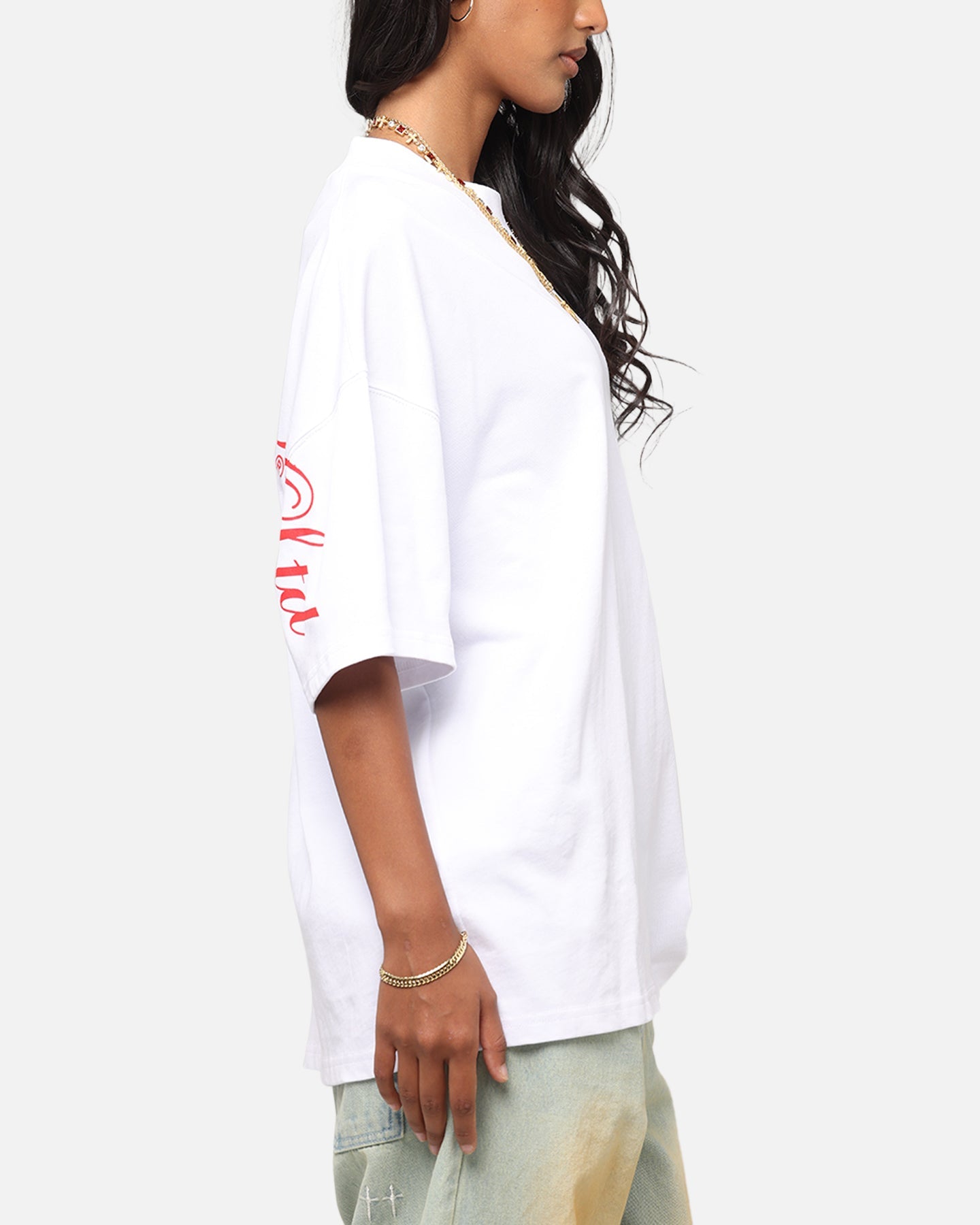 Carre Side Script Oversized T-Shirt White/Red Style001