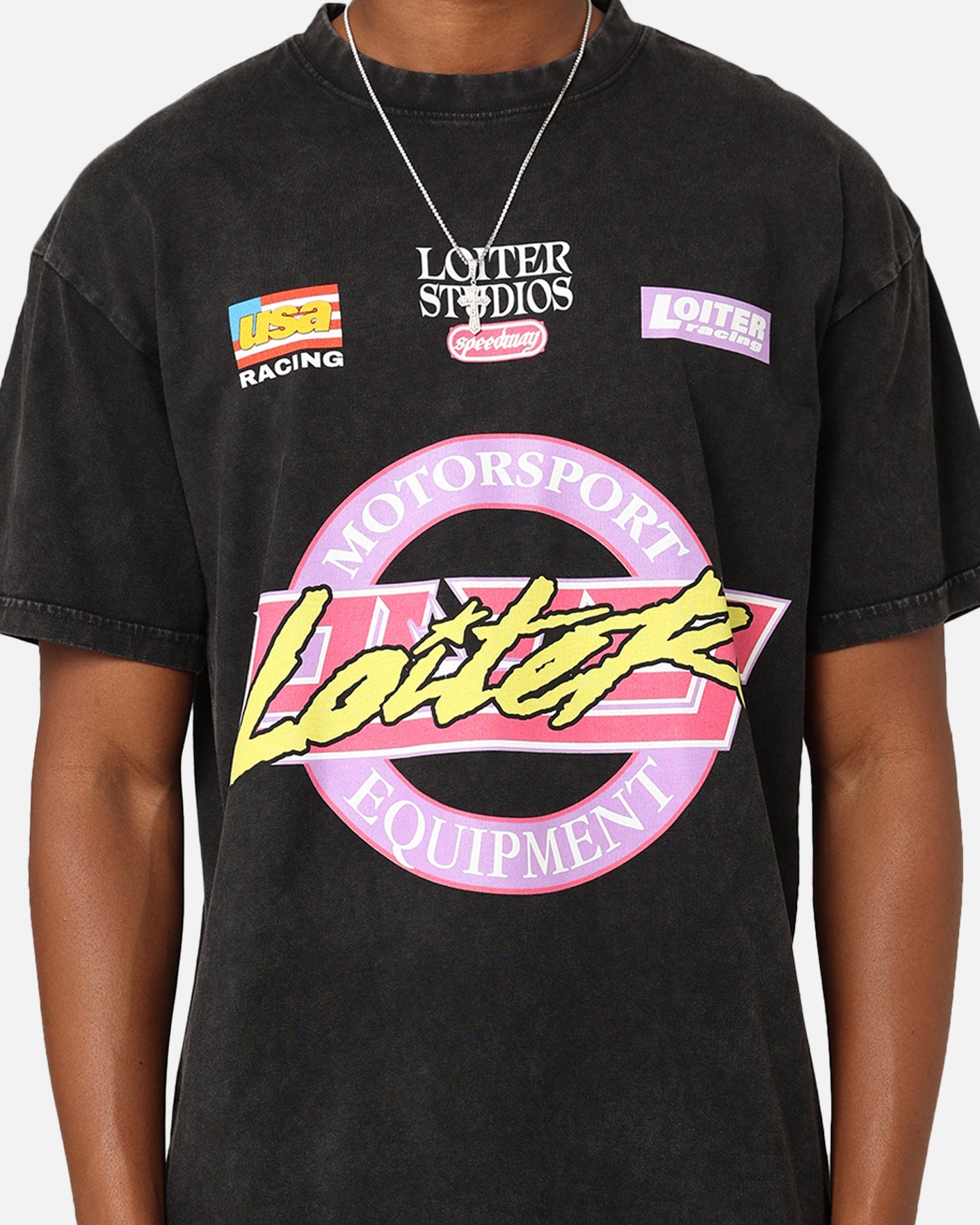 Loiter Motorsport T-Shirt Black Acid Wash
