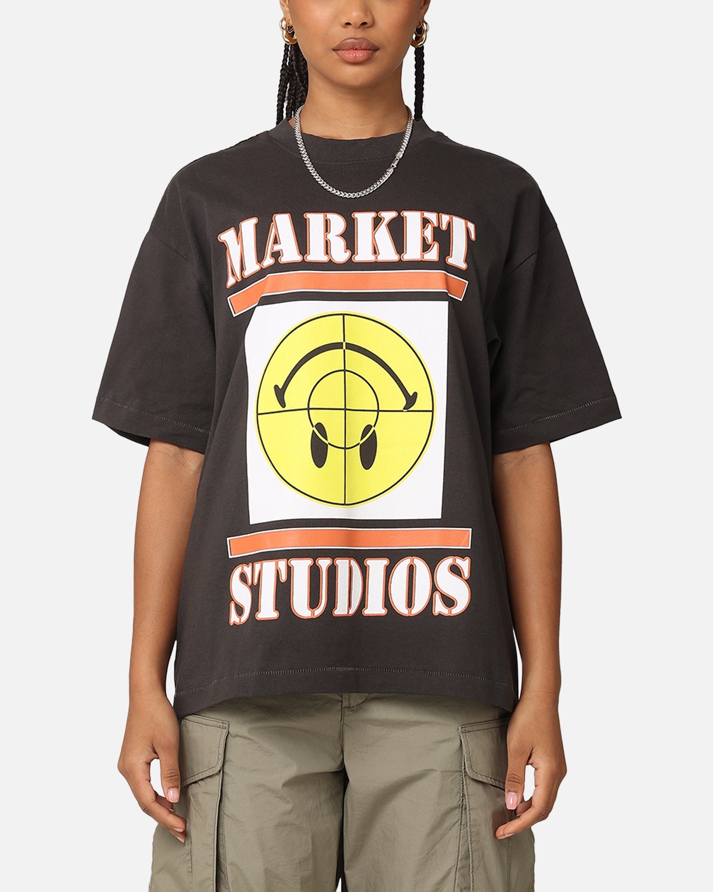 Market X Smiley Focus T-Shirt Washed Black Style001