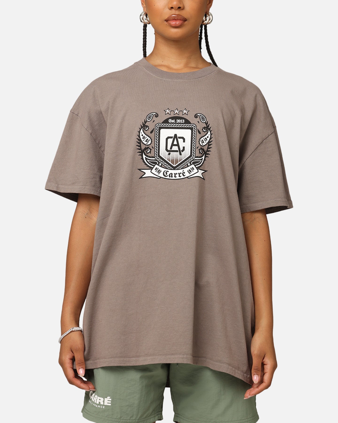 Carre Crested T-Shirt Dark Brown Style001