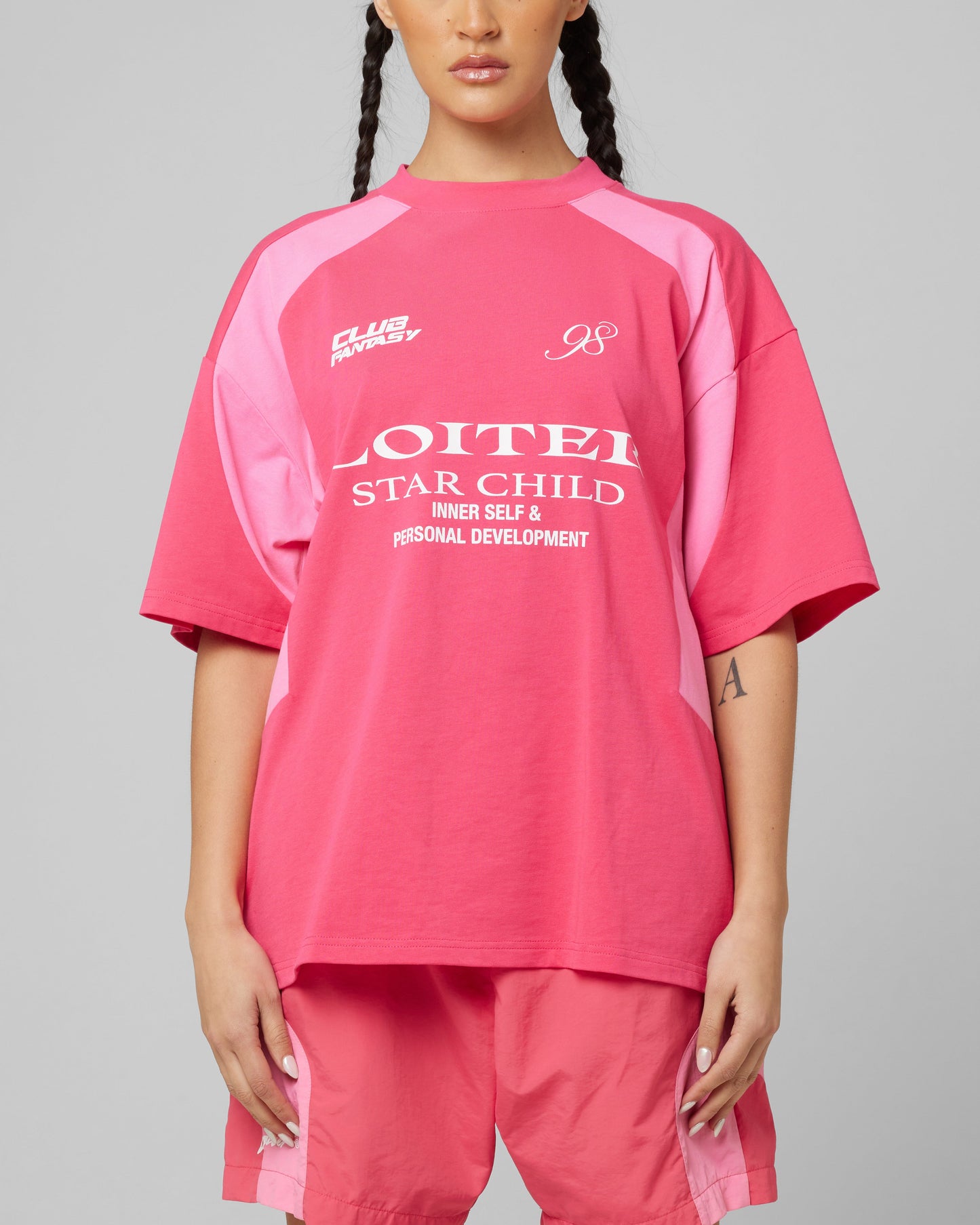 Loiter Subcultural Panel T-Shirt Pink Style001