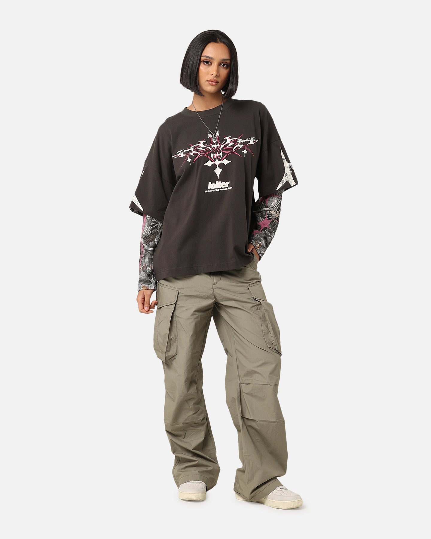Loiter Seek N Destroy Long Sleeve T-Shirt Charcoal Style001