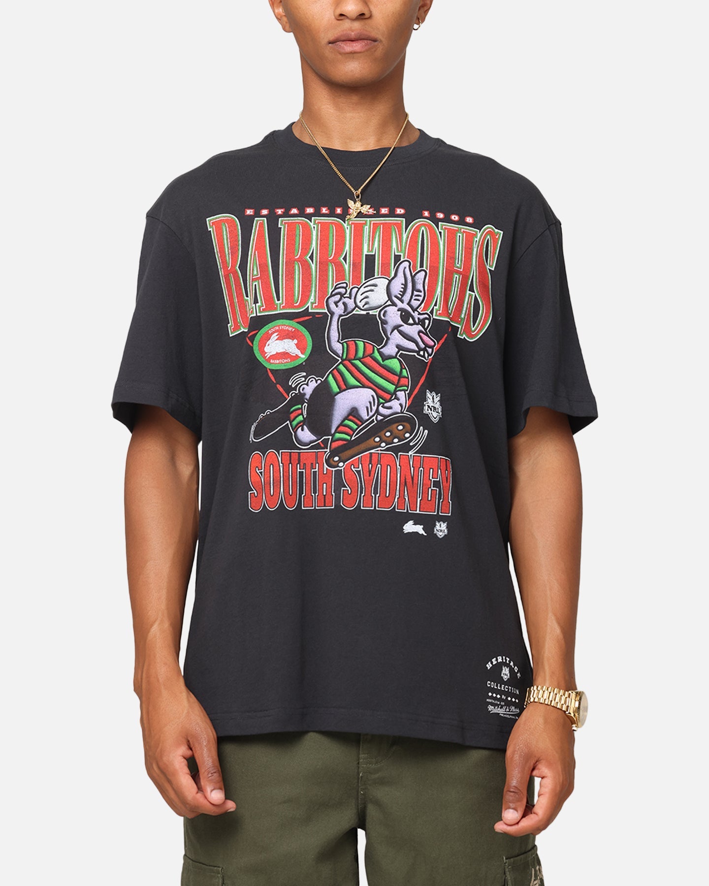 Mitchell & Ness South Sydney Rabbitohs Mascot Character T-Shirt Faded Black