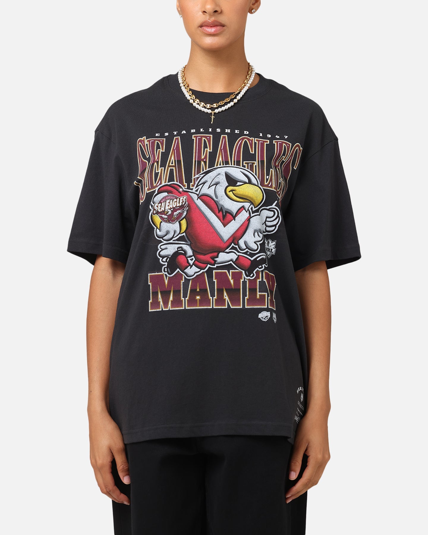 Mitchell & Ness Manly Warringah Sea Eagles Mascot Character T-Shirt Faded Black Style001