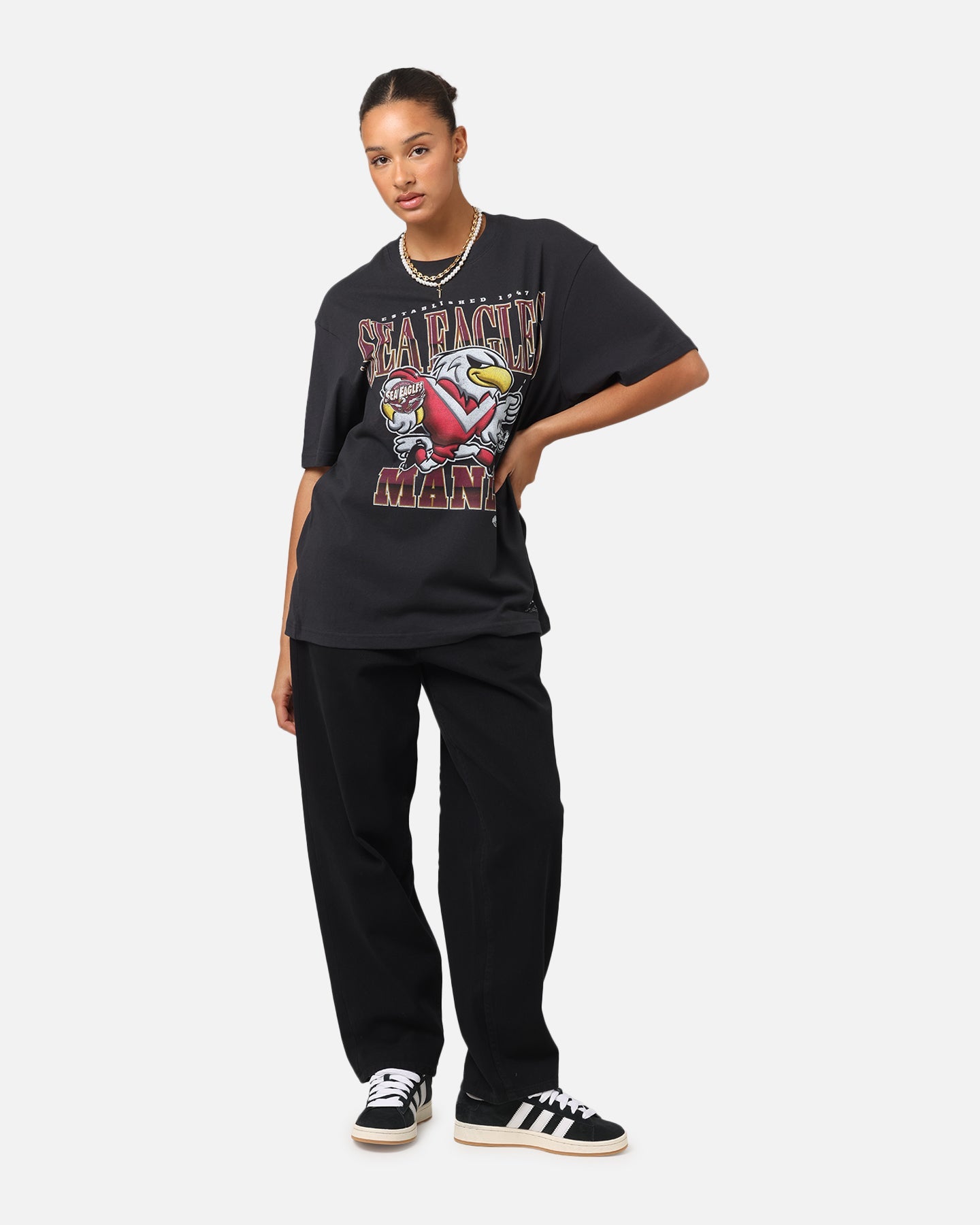 Mitchell & Ness Manly Warringah Sea Eagles Mascot Character T-Shirt Faded Black Style001