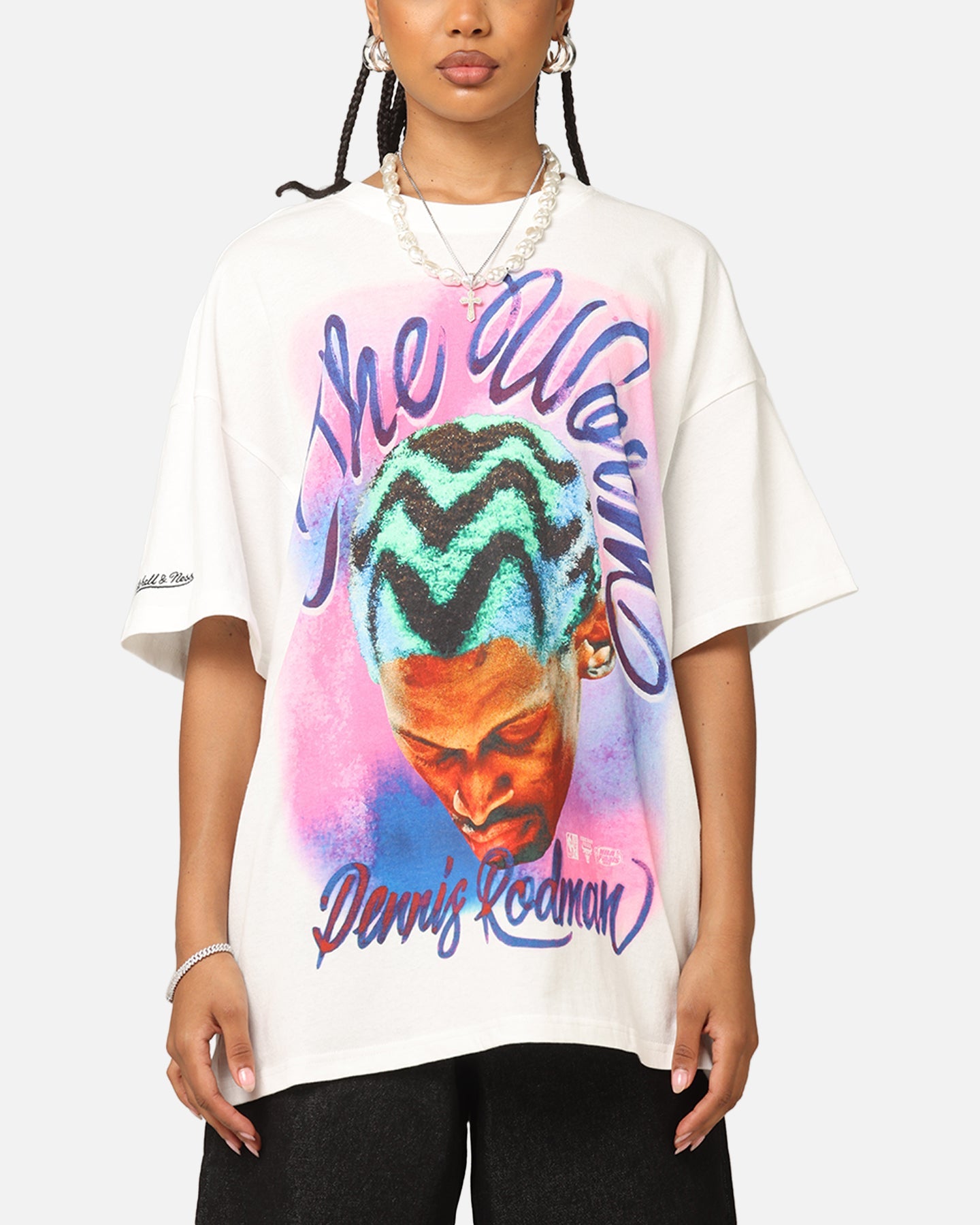 Mitchell & Ness Chicago Bulls Dennis Rodman Airbrushed T-Shirt Vintage White Style001