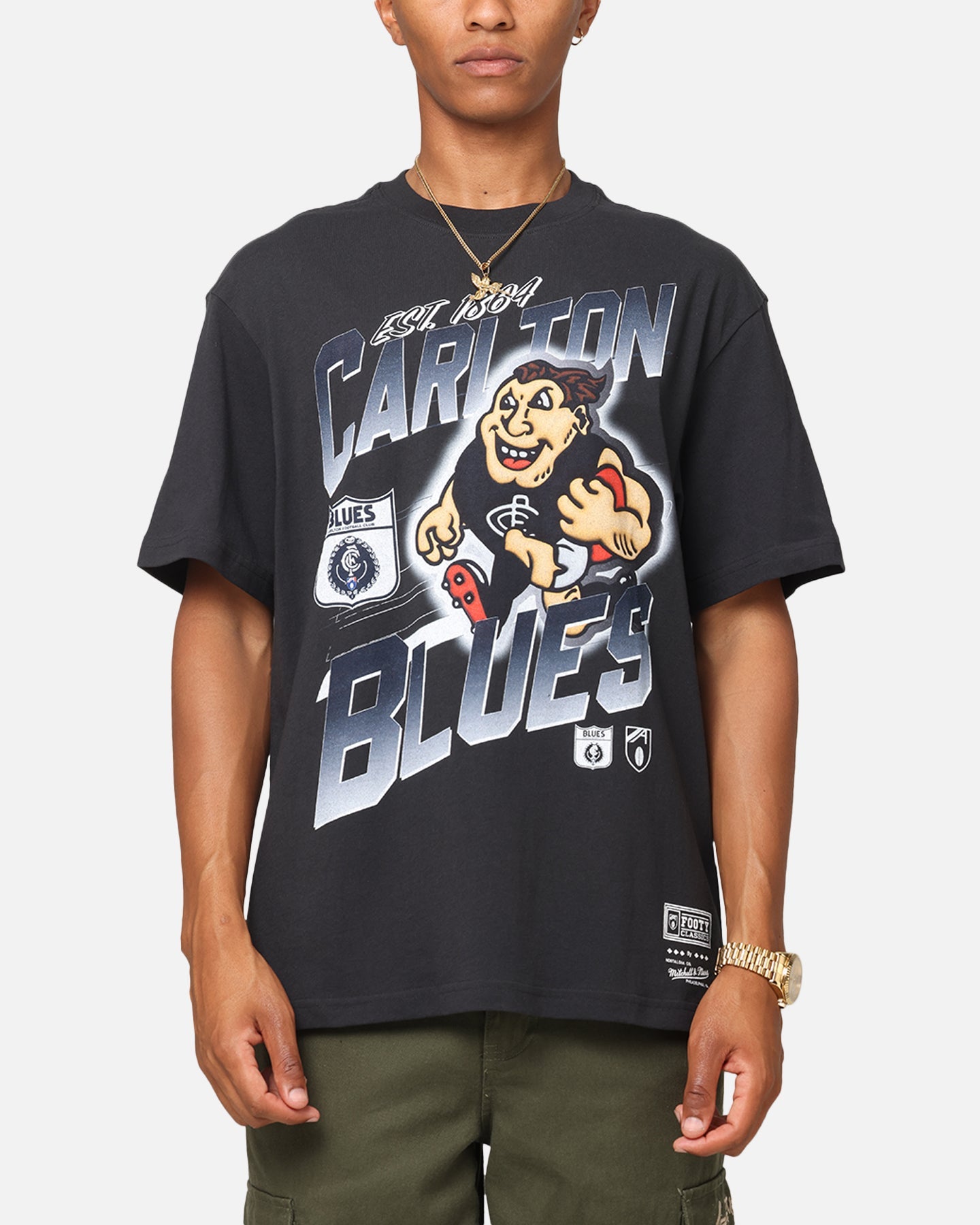 Mitchell & Ness Carlton Blues Mascot Character T-Shirt Faded Black