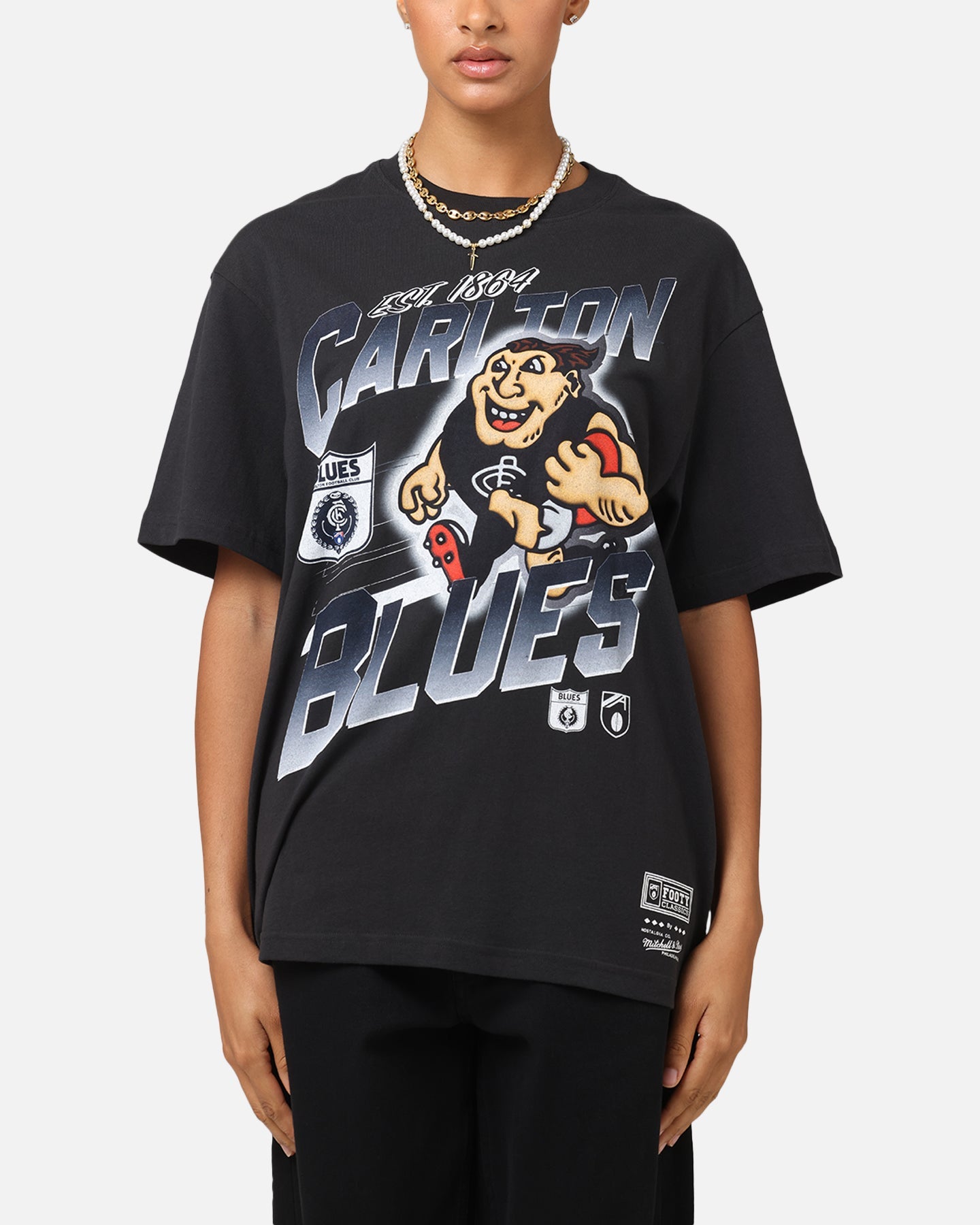 Mitchell & Ness Carlton Blues Mascot Character T-Shirt Faded Black Style001