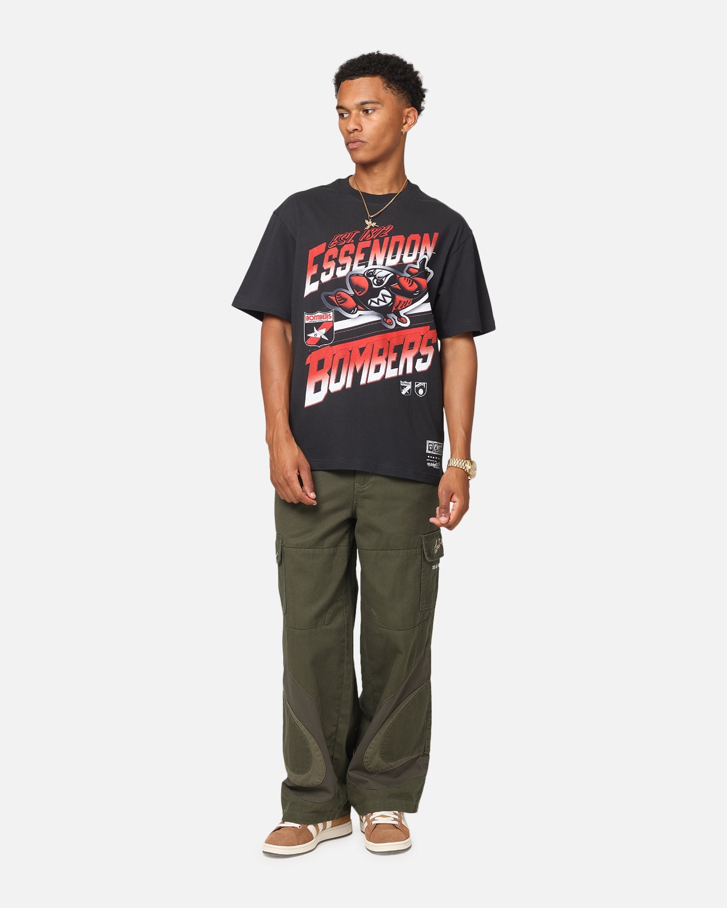 Mitchell & Ness Essendon Bombers Mascot Character T-Shirt Faded Black