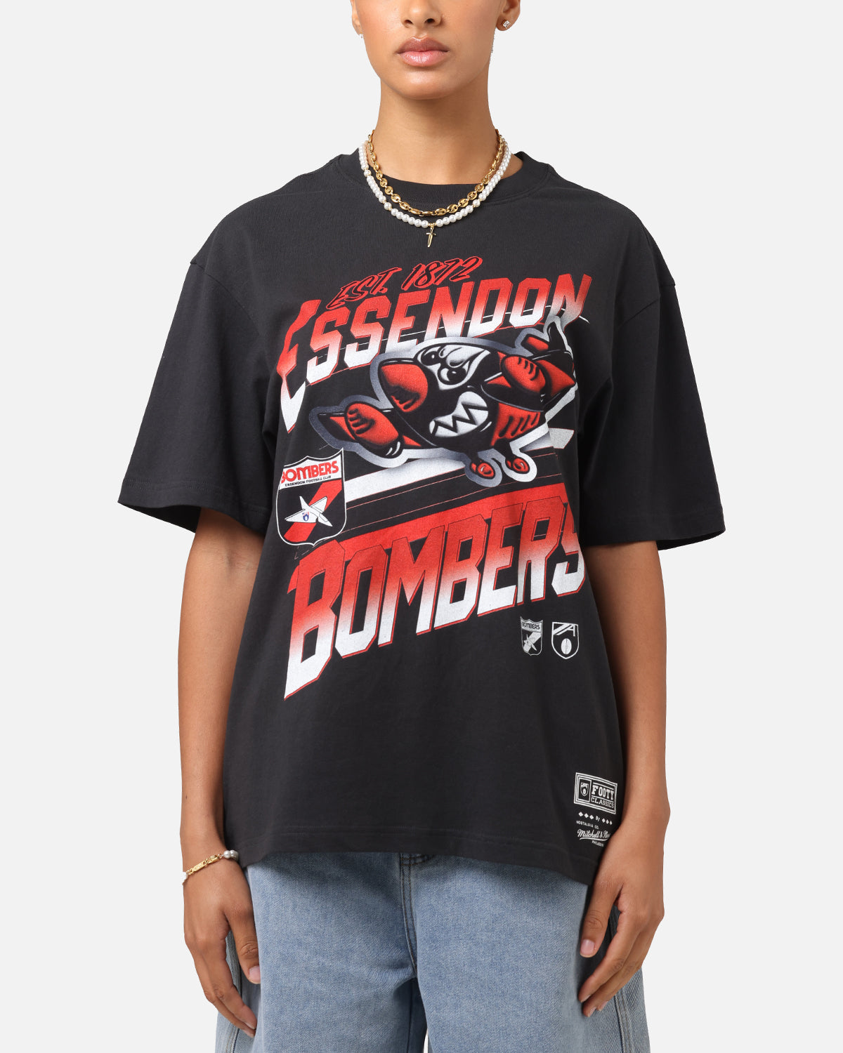 Mitchell & Ness Essendon Bombers Mascot Character T-Shirt Faded Black Style001