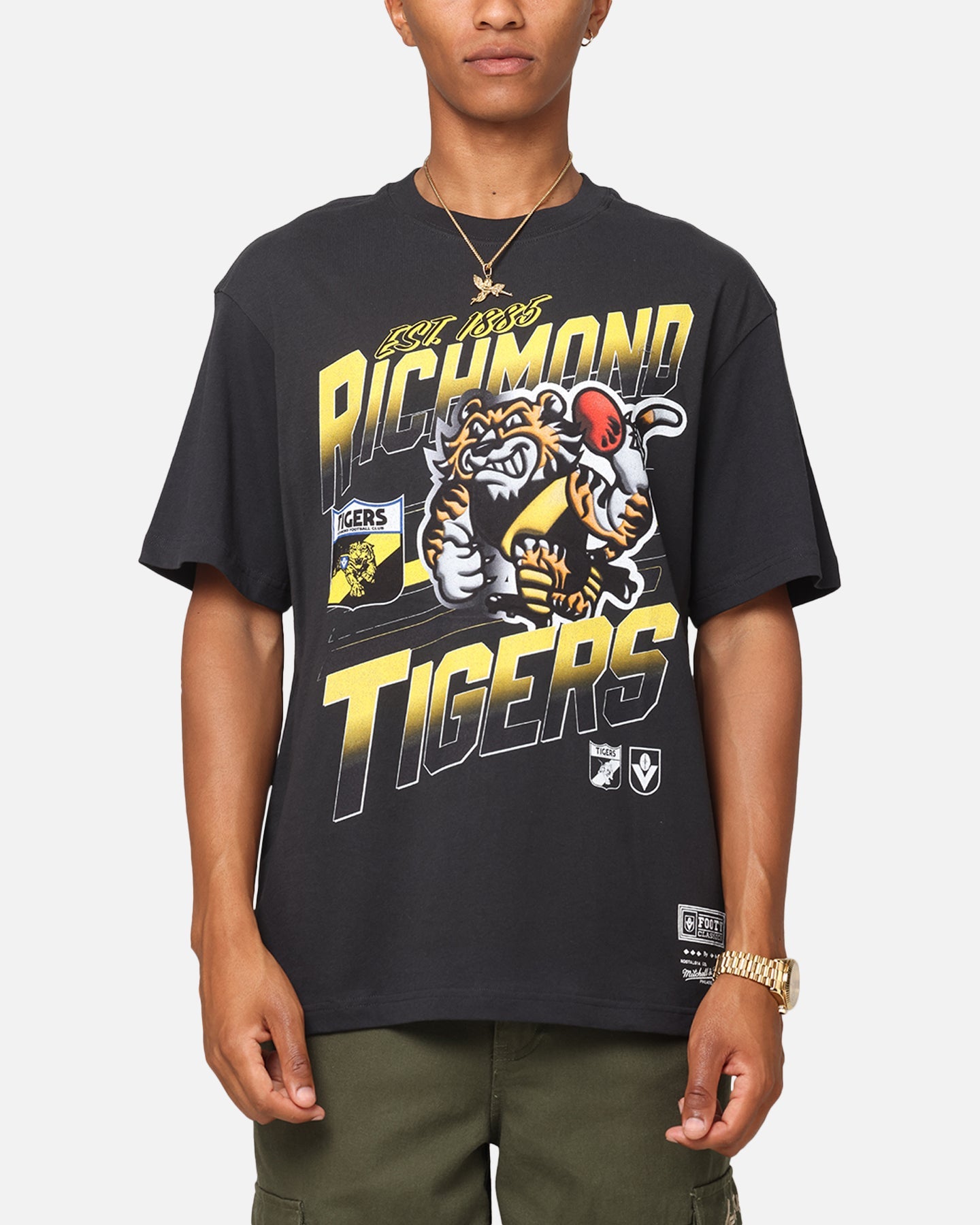 Mitchell & Ness Richmond Tigers Mascot Character T-Shirt Faded Black