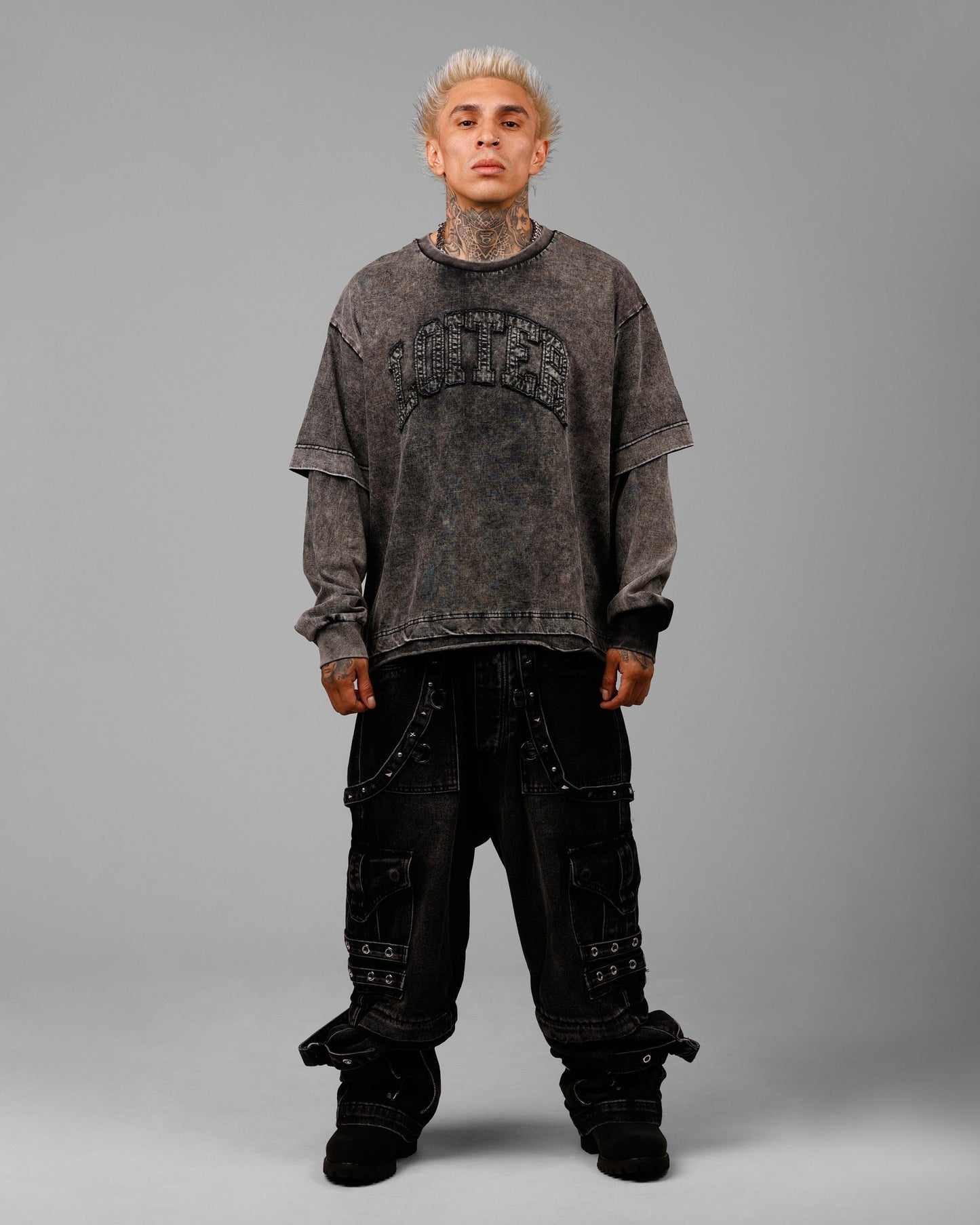 Loiter Impact Long Sleeve T-Shirt Washed Black/White