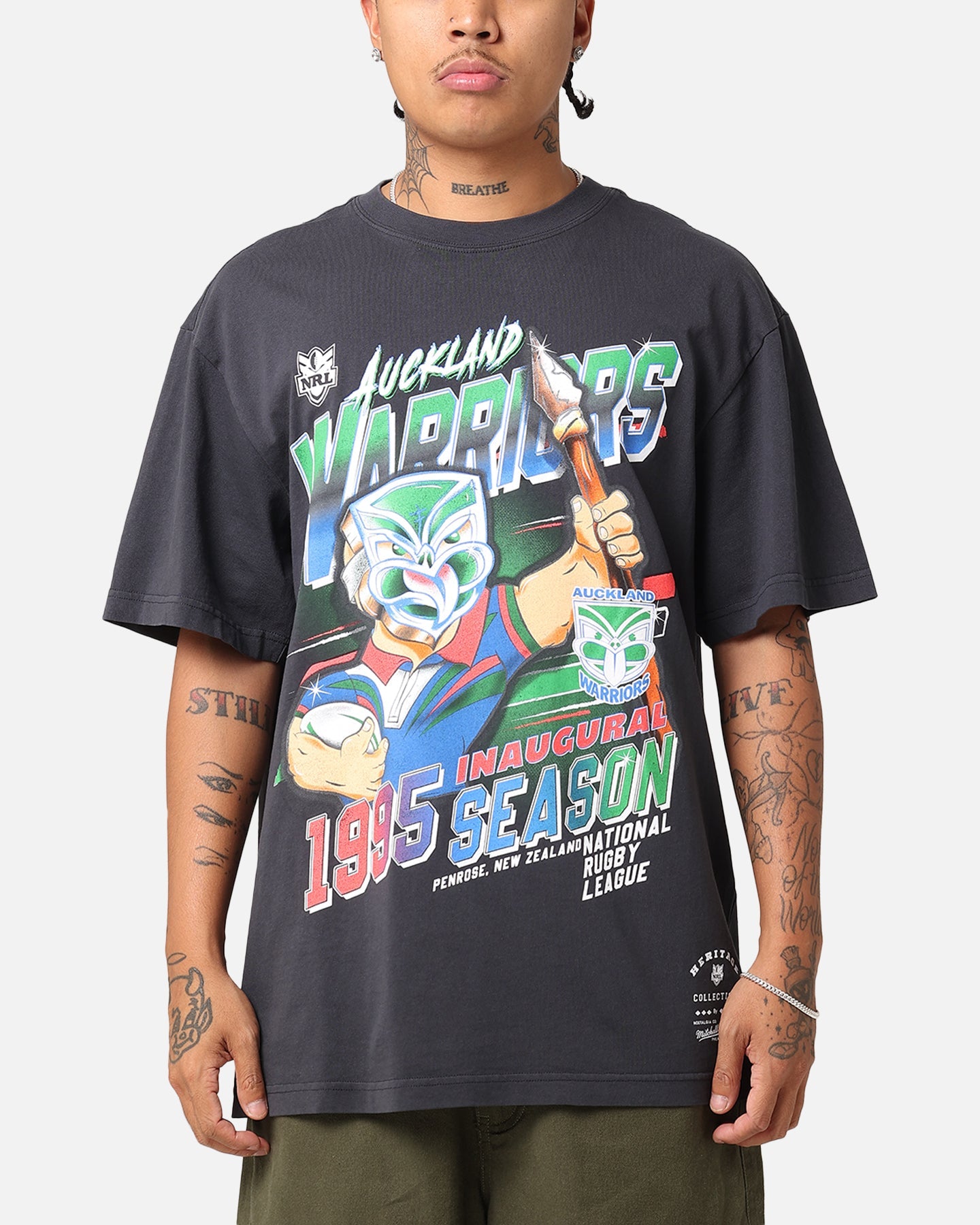 Mitchell & Ness Auckland Warriors 1995 Season T-Shirt Faded Black
