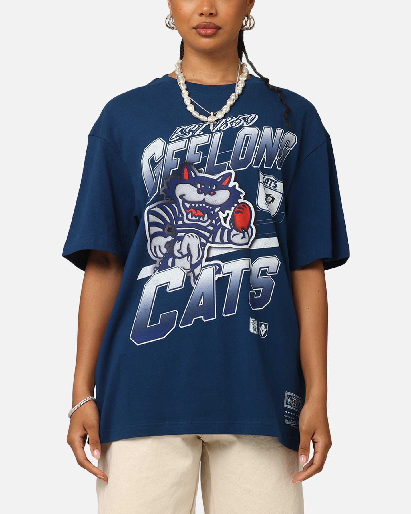 Mitchell & Ness Geelong Cats Mascot Character T-Shirt Blue Style001