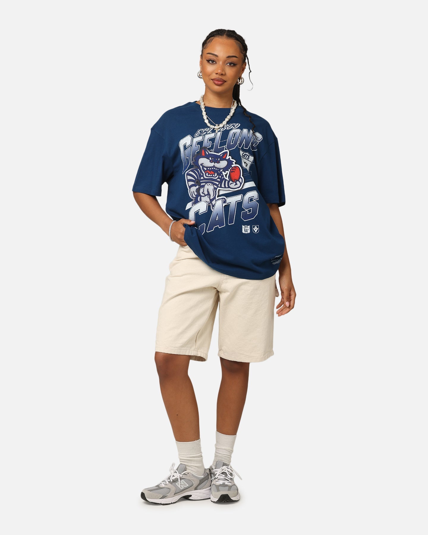 Mitchell & Ness Geelong Cats Mascot Character T-Shirt Blue Style001