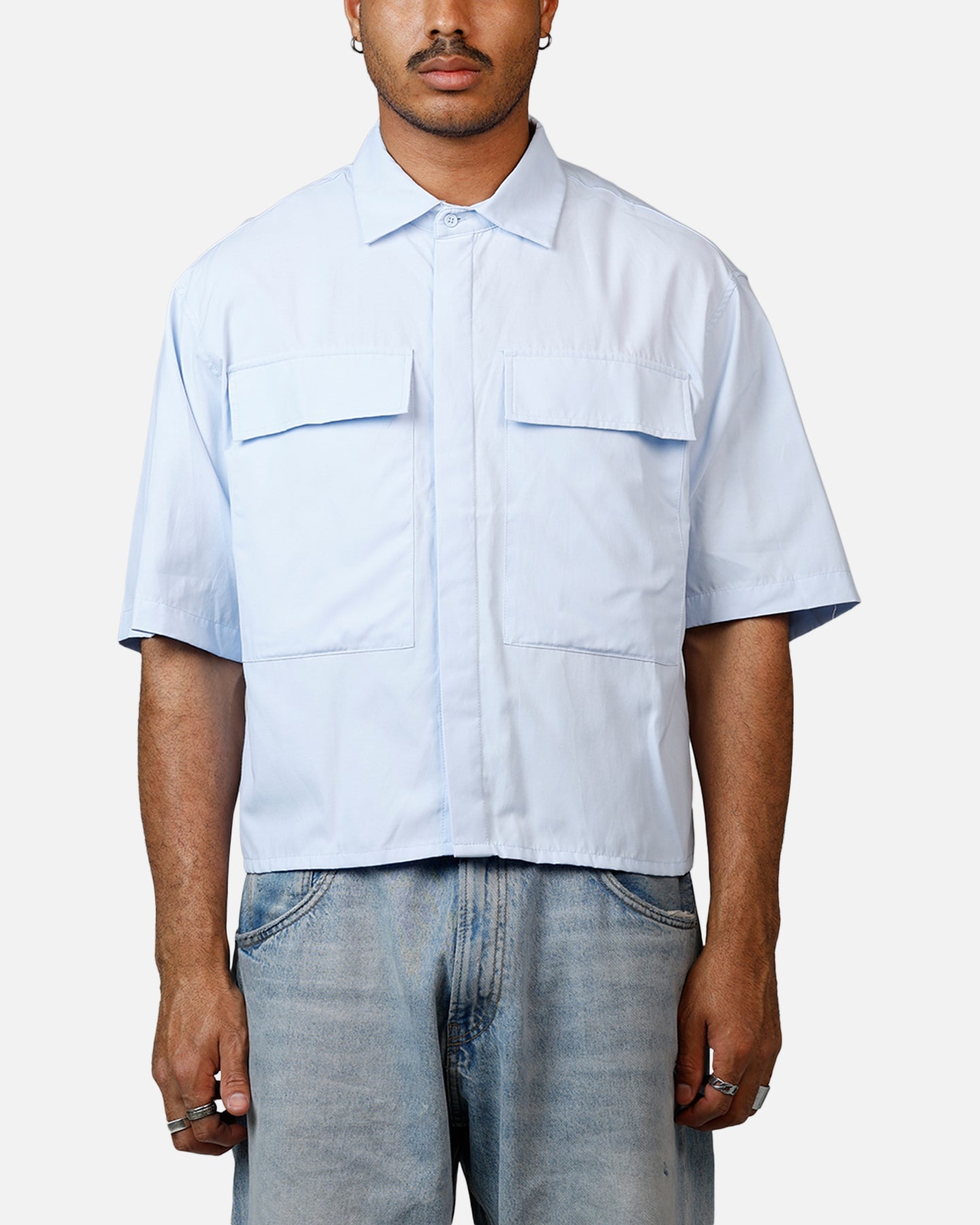 MNML Cropped Short Sleeve Shirt Light Blue Style001