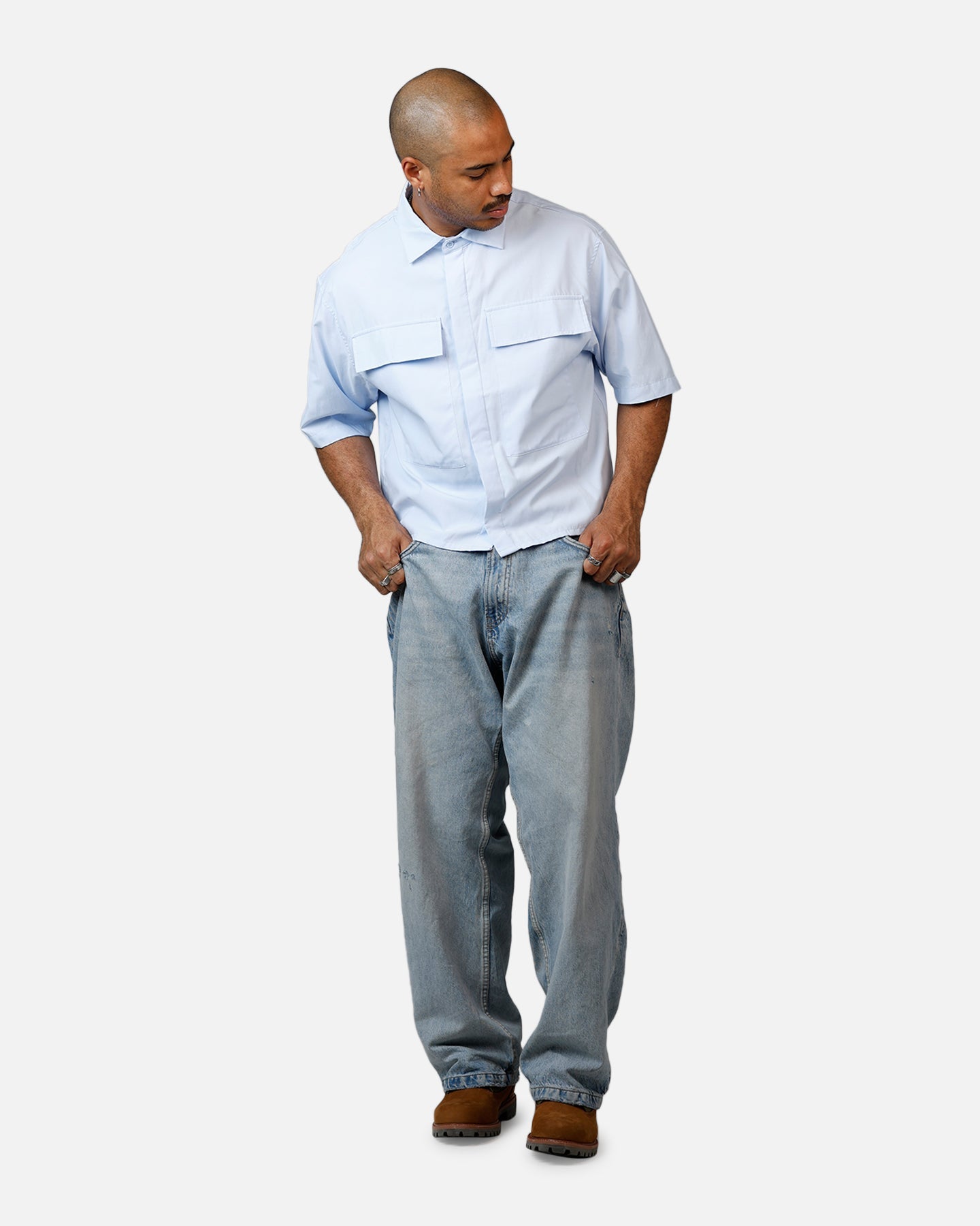 MNML Cropped Short Sleeve Shirt Light Blue Style001