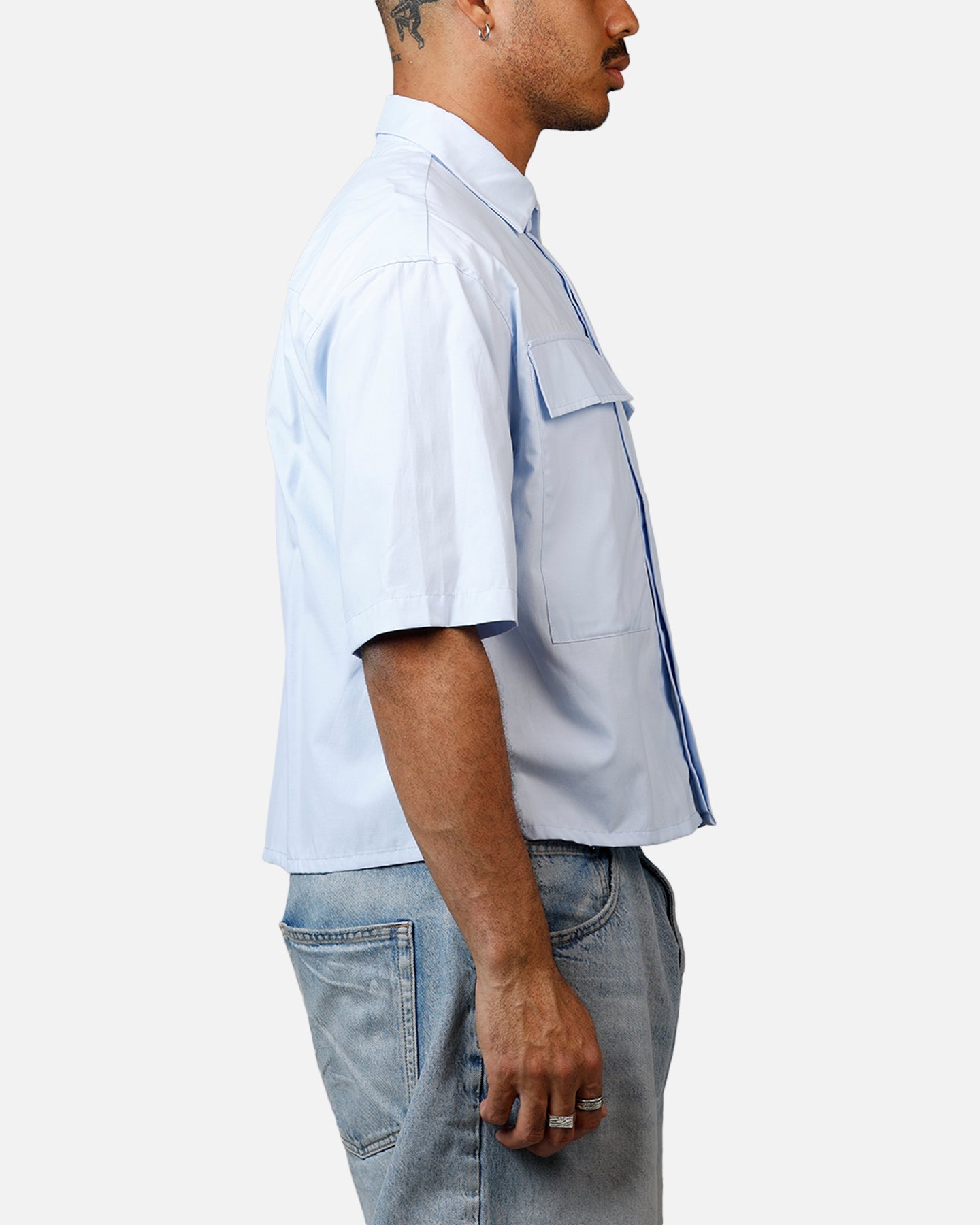MNML Cropped Short Sleeve Shirt Light Blue Style001